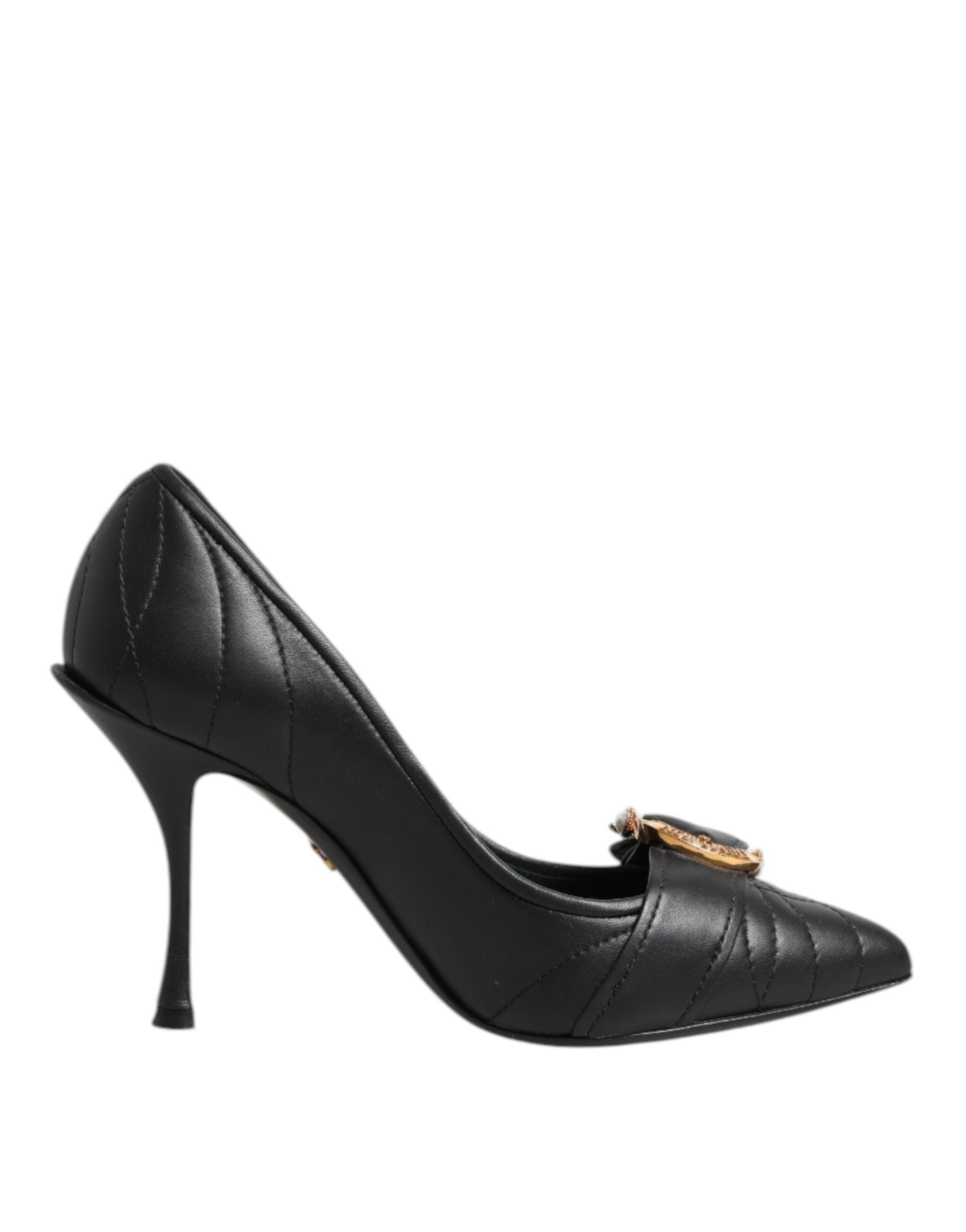 Dolce & Gabbana Black Devotion Leather Heels Pumps Women's Shoes
