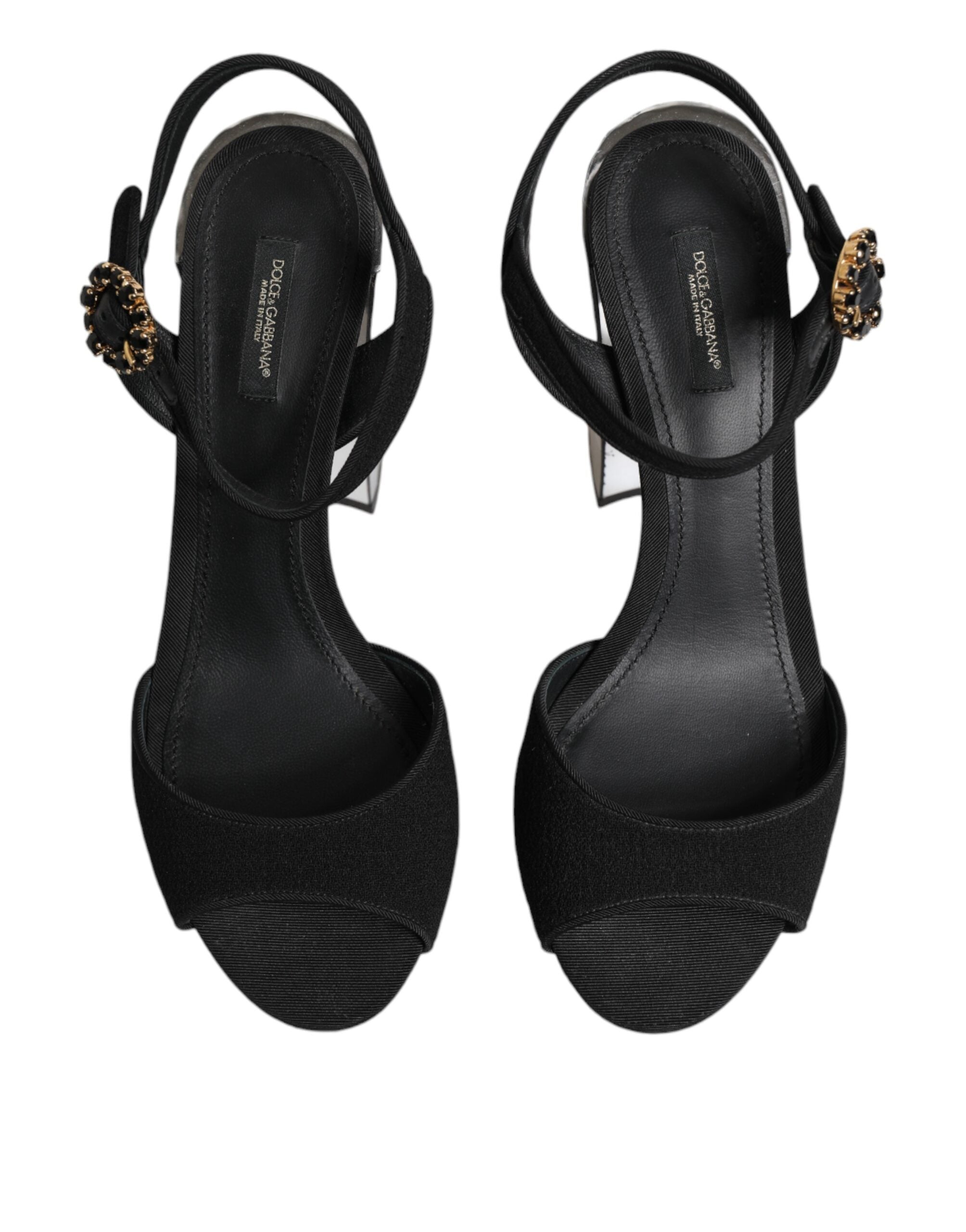 Dolce & Gabbana Black Crystal Ankle Strap Keira Sandal Women's Shoes
