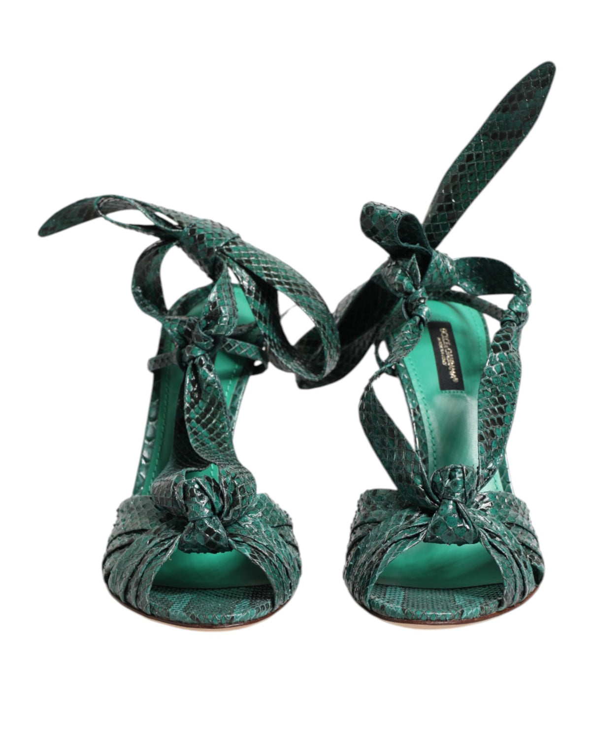 Dolce & Gabbana Green Python Leather Heels Sandals Women's Shoes