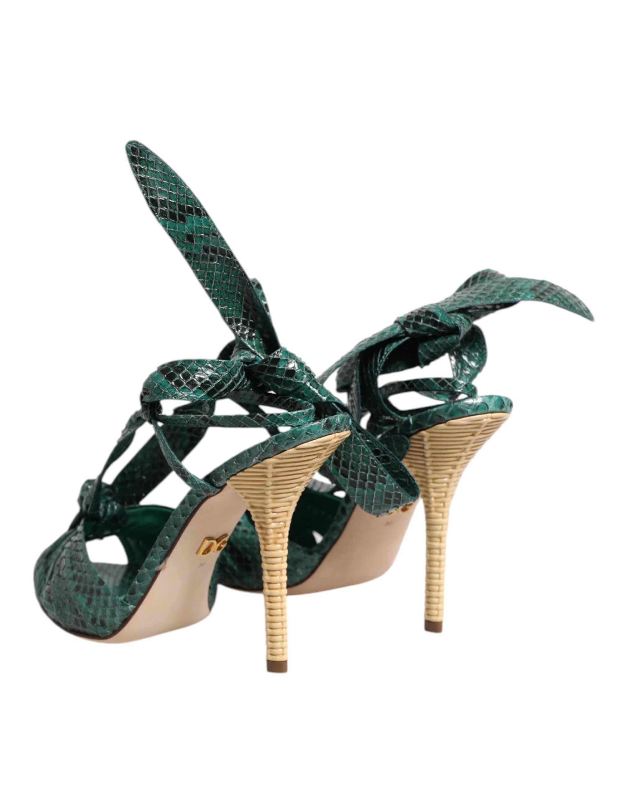 Dolce & Gabbana Green Python Leather Heels Sandals Women's Shoes