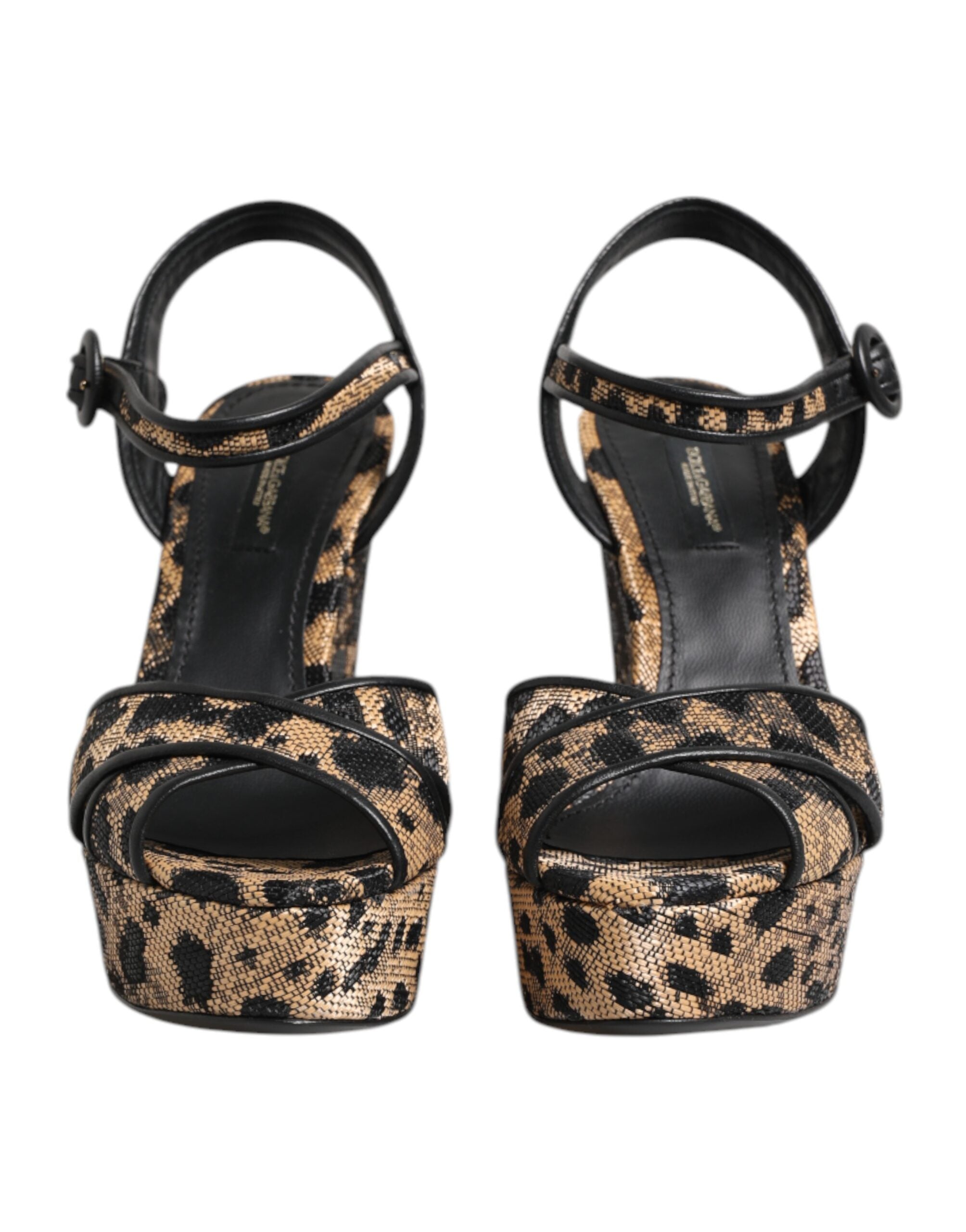 Dolce & Gabbana Brown Leopard Wedges Ankle Strap Sandals Women's Shoes