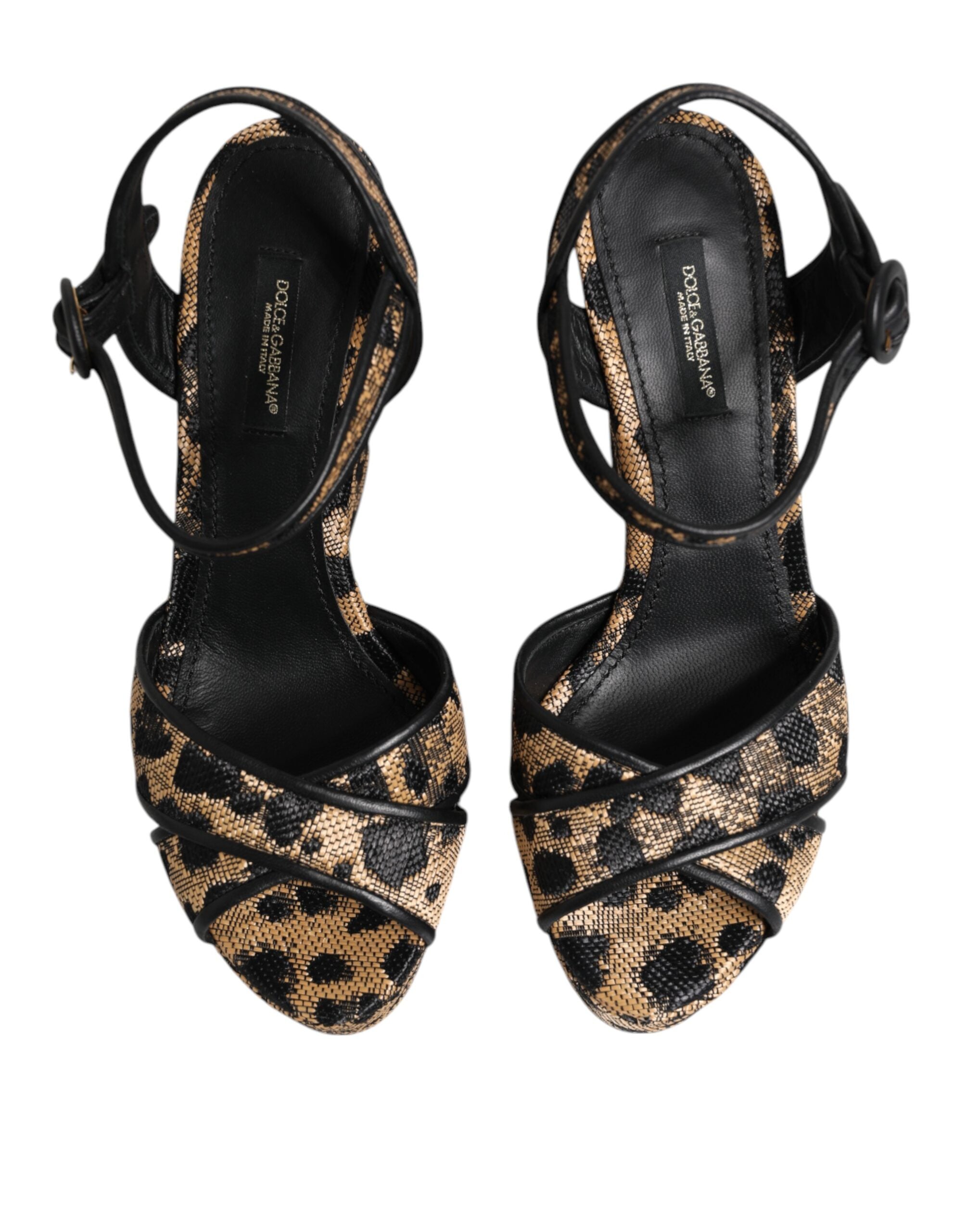 Dolce & Gabbana Brown Leopard Wedges Ankle Strap Sandals Women's Shoes