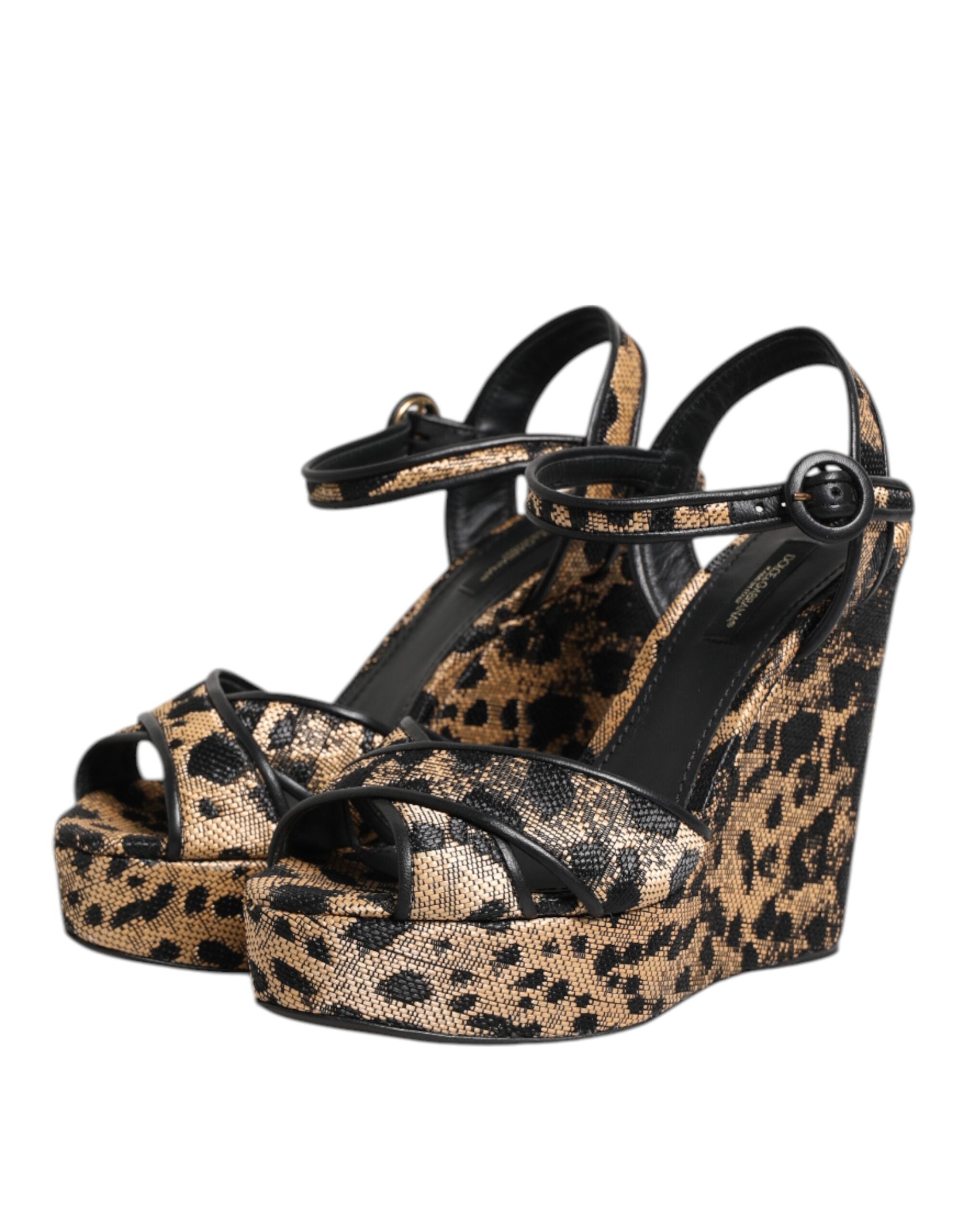 Dolce & Gabbana Brown Leopard Wedges Ankle Strap Sandals Women's Shoes