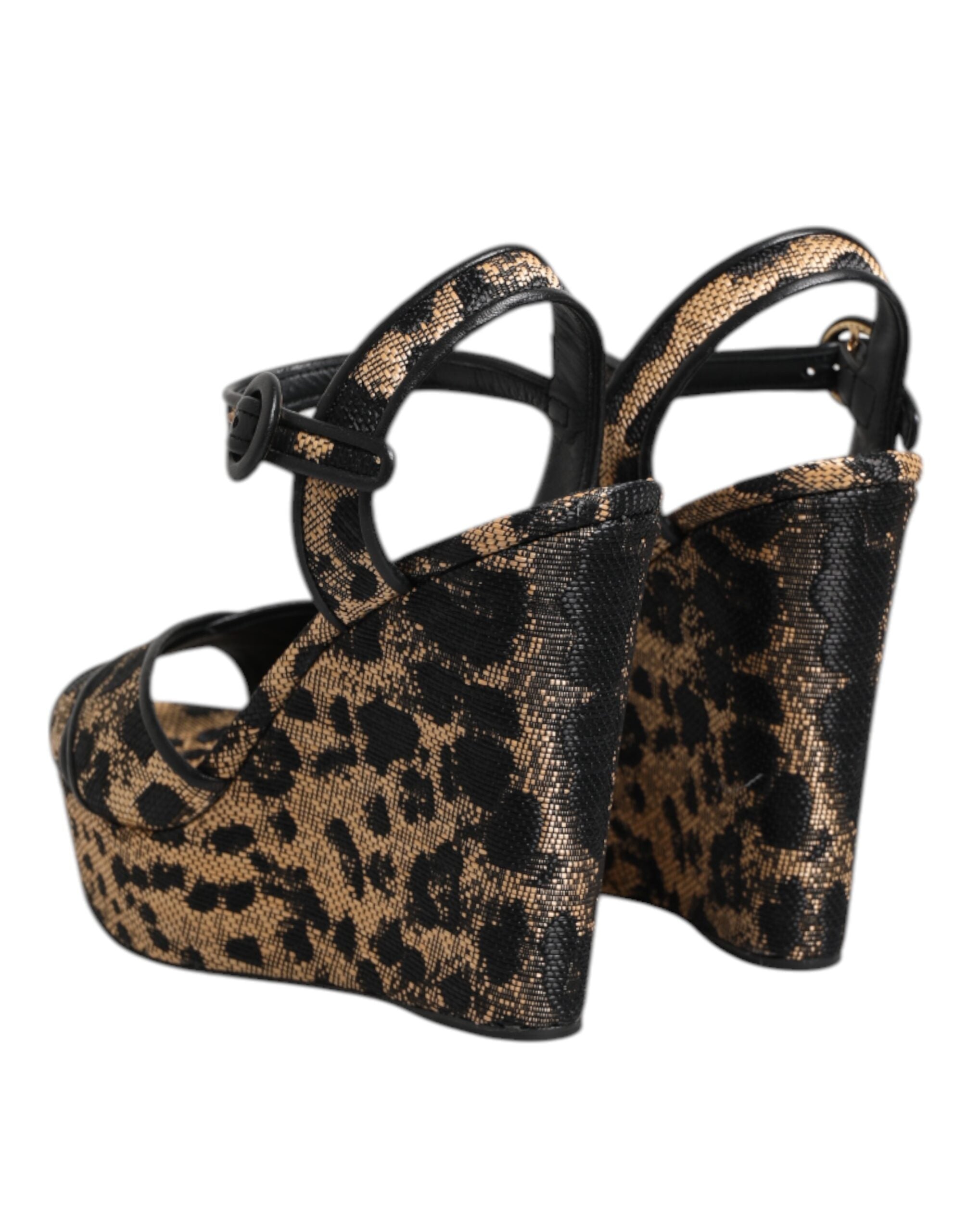 Dolce & Gabbana Brown Leopard Wedges Ankle Strap Sandals Women's Shoes