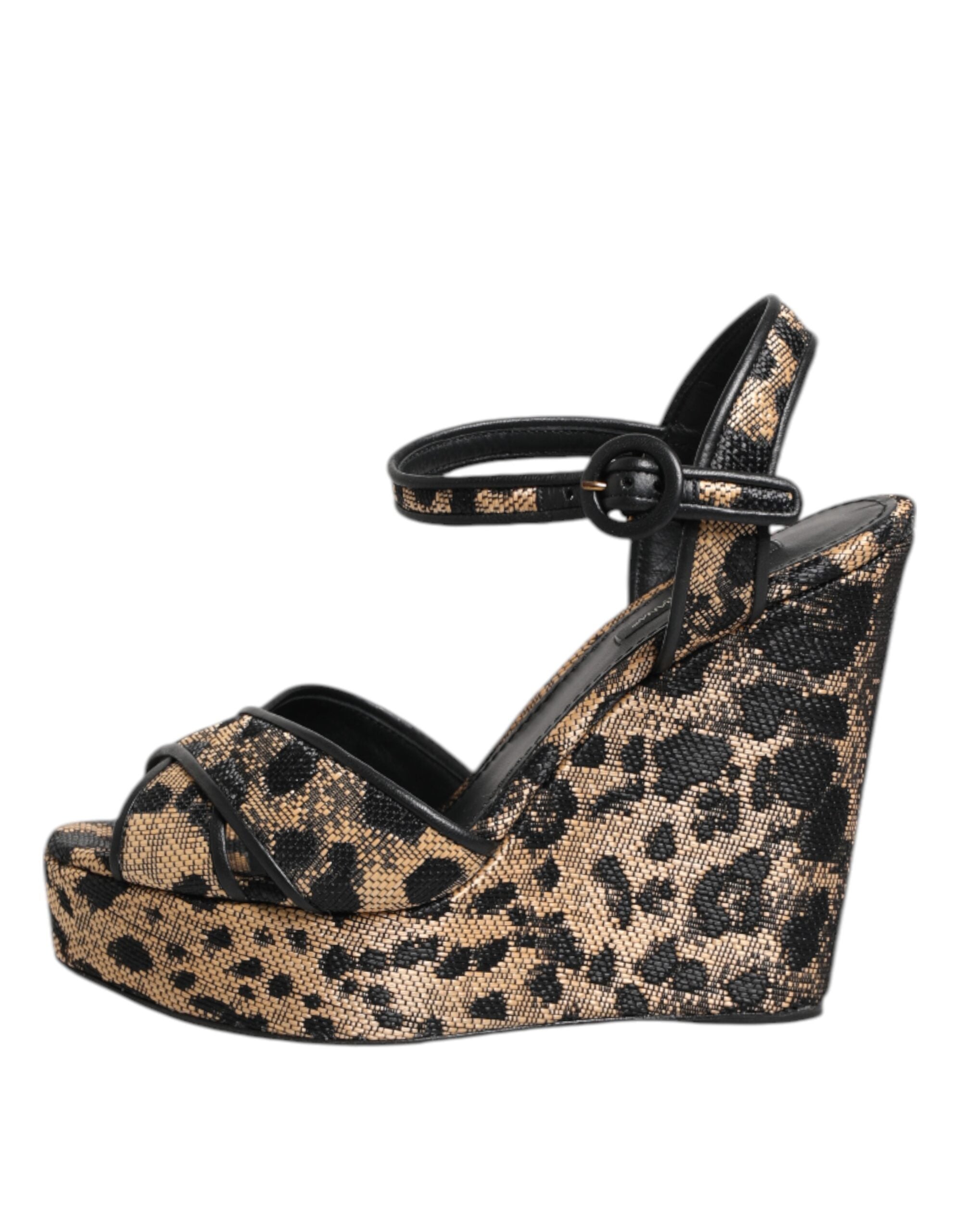 Dolce & Gabbana Brown Leopard Wedges Ankle Strap Sandals Women's Shoes