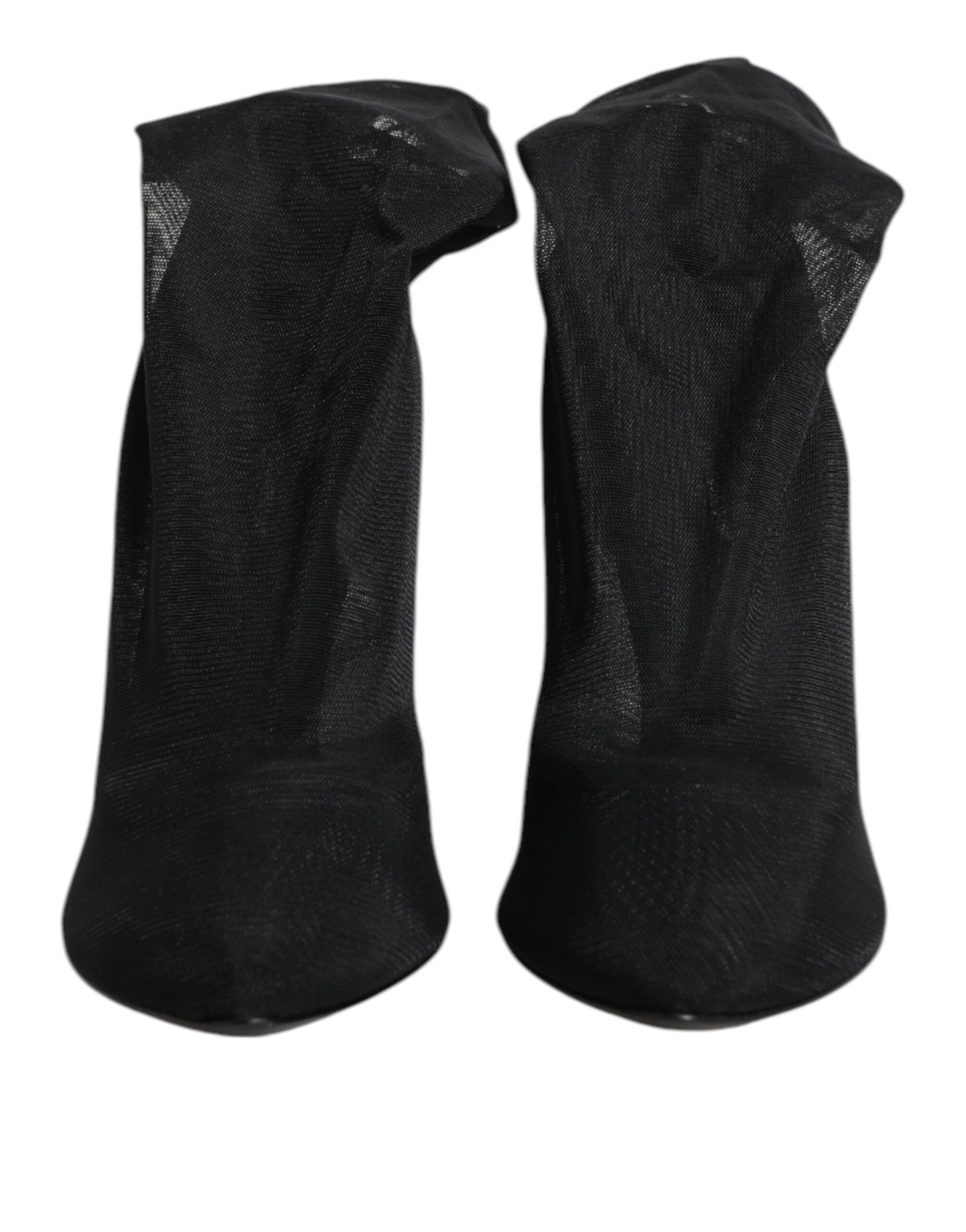 Dolce & Gabbana Black Silk Stretch Mesh Sock Boots Women's Shoes