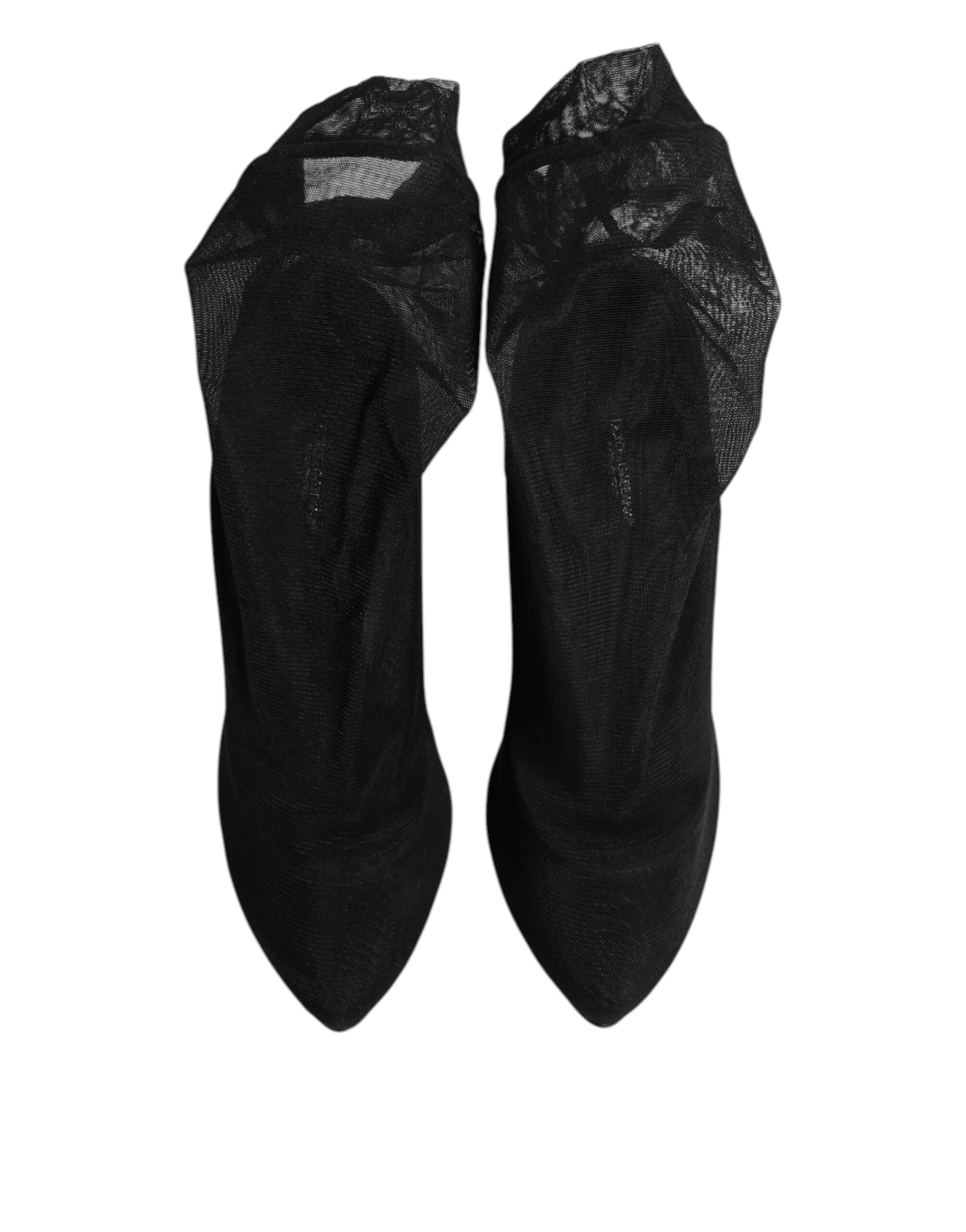 Dolce & Gabbana Black Silk Stretch Mesh Sock Boots Women's Shoes