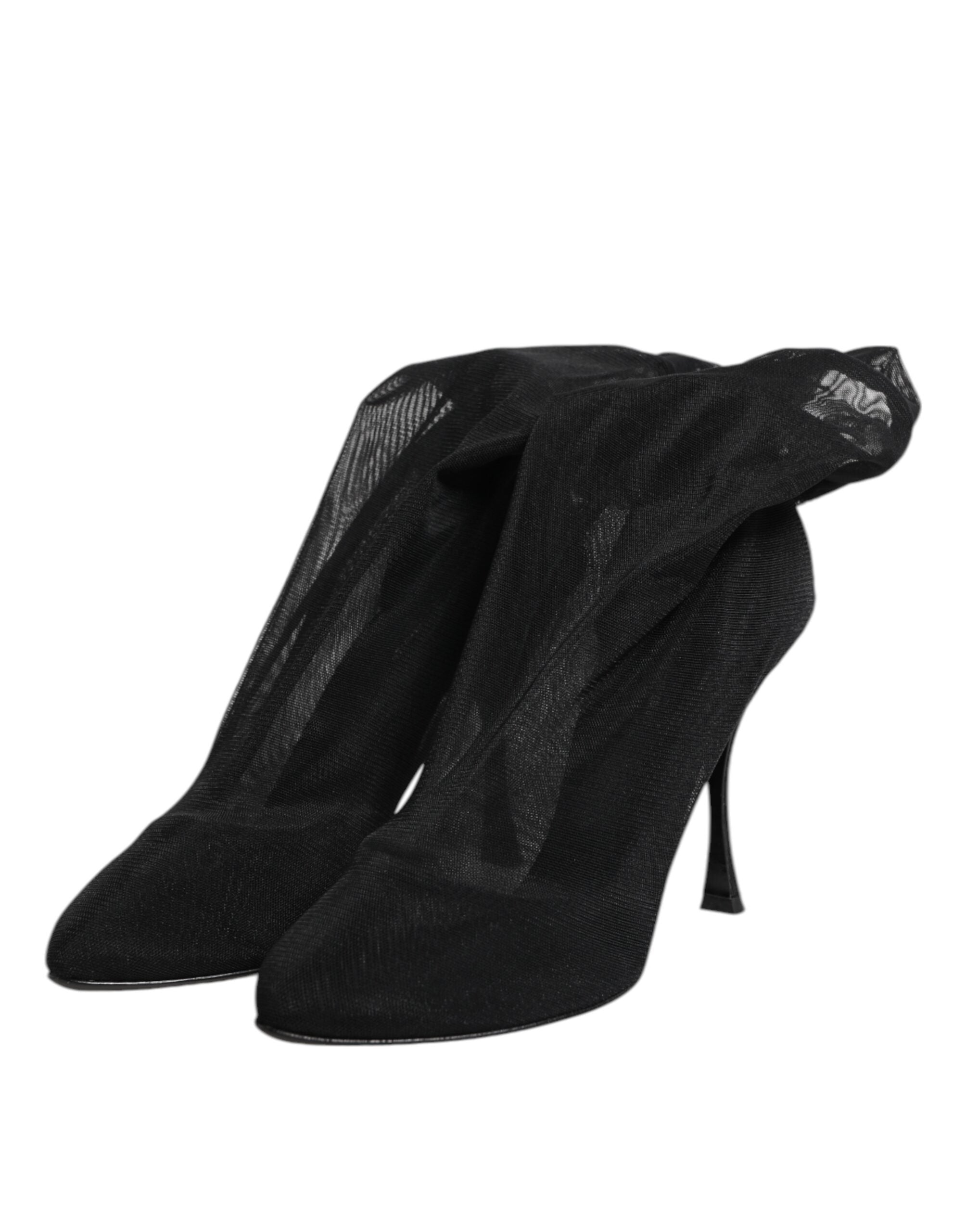 Dolce & Gabbana Black Silk Stretch Mesh Sock Boots Women's Shoes