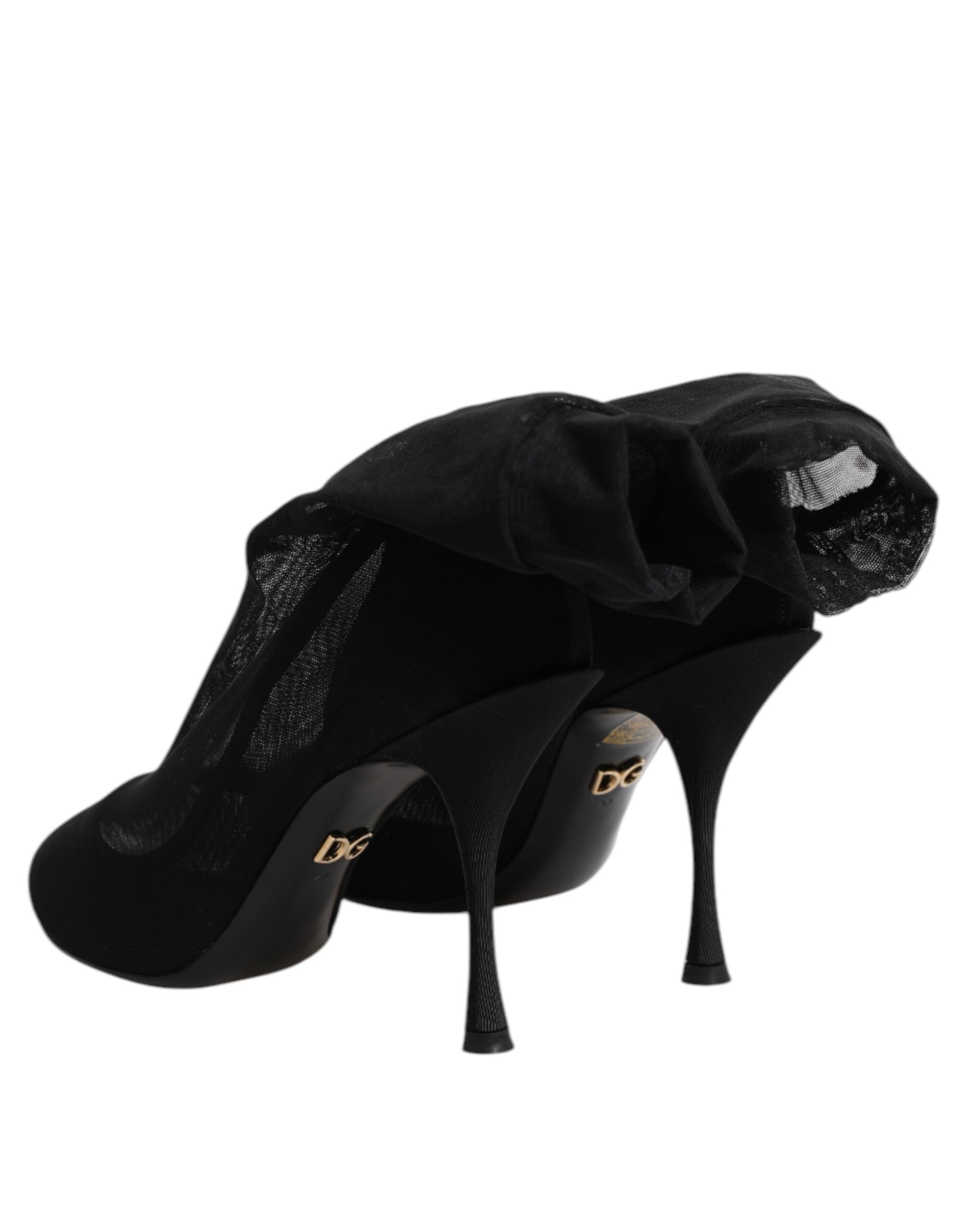 Dolce & Gabbana Black Silk Stretch Mesh Sock Boots Women's Shoes