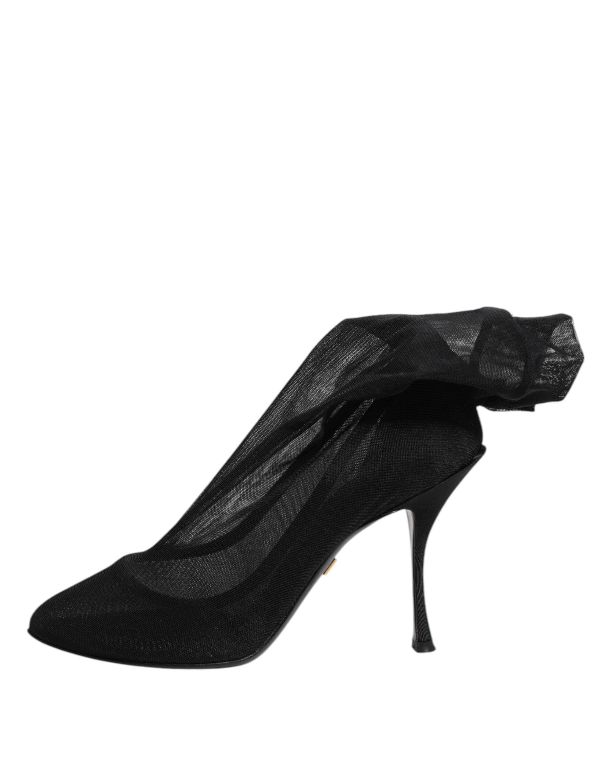 Dolce & Gabbana Black Silk Stretch Mesh Sock Boots Women's Shoes
