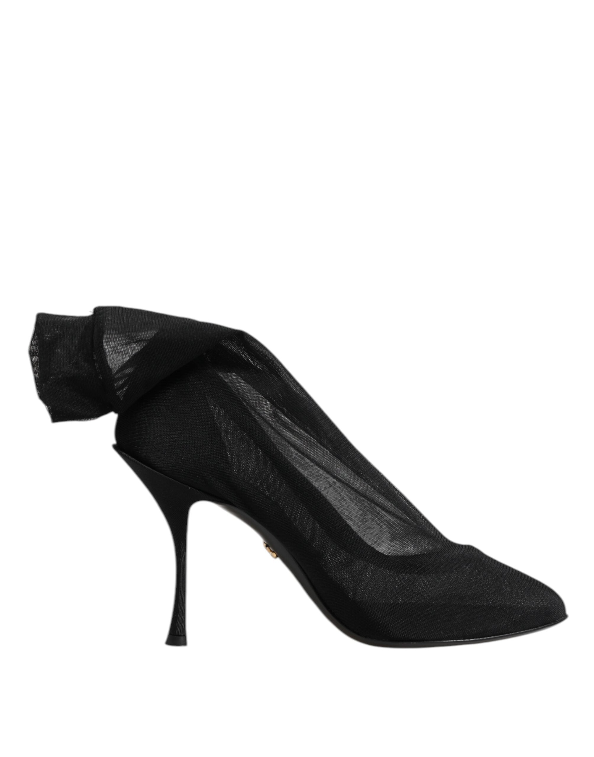 Dolce & Gabbana Black Silk Stretch Mesh Sock Boots Women's Shoes