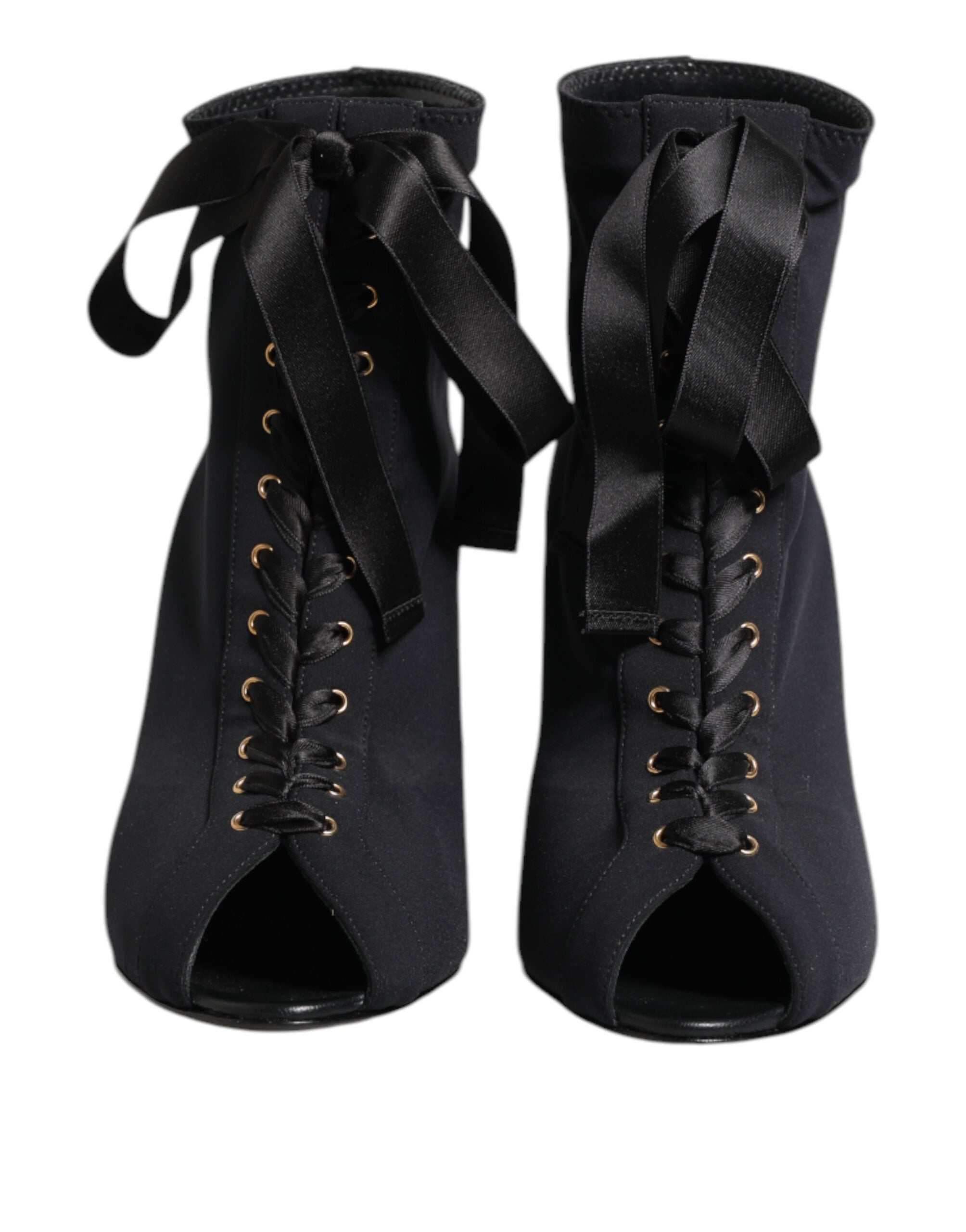 Dolce & Gabbana Black Stiletto Heels Lace Up Boots Women's Shoes