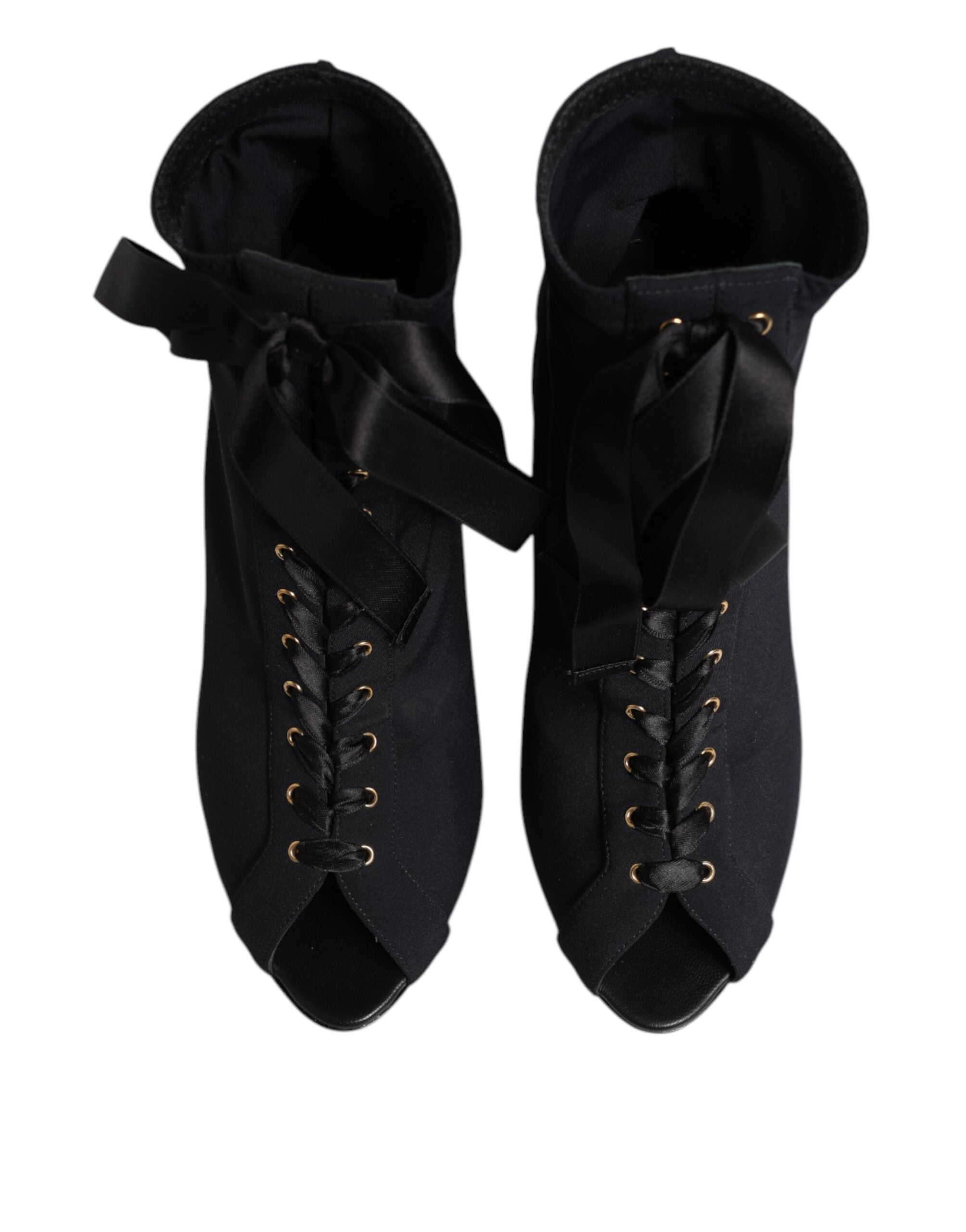 Dolce & Gabbana Black Stiletto Heels Lace Up Boots Women's Shoes