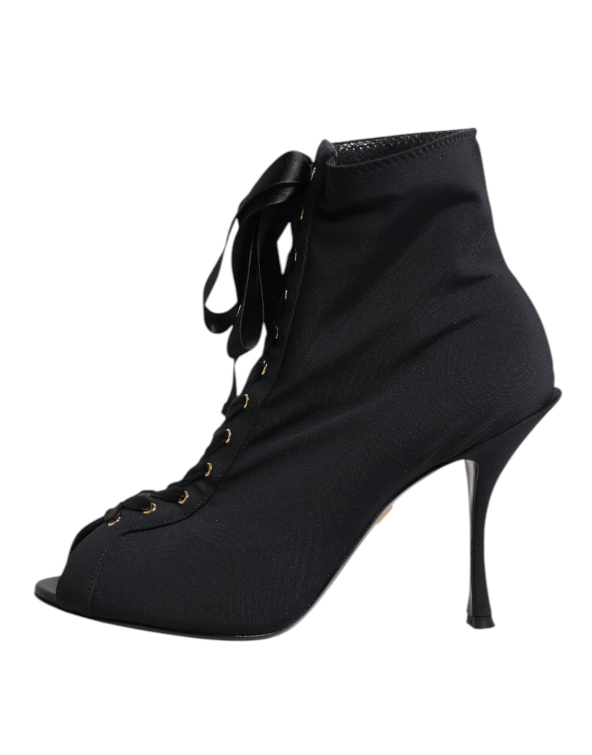 Dolce & Gabbana Black Stiletto Heels Lace Up Boots Women's Shoes