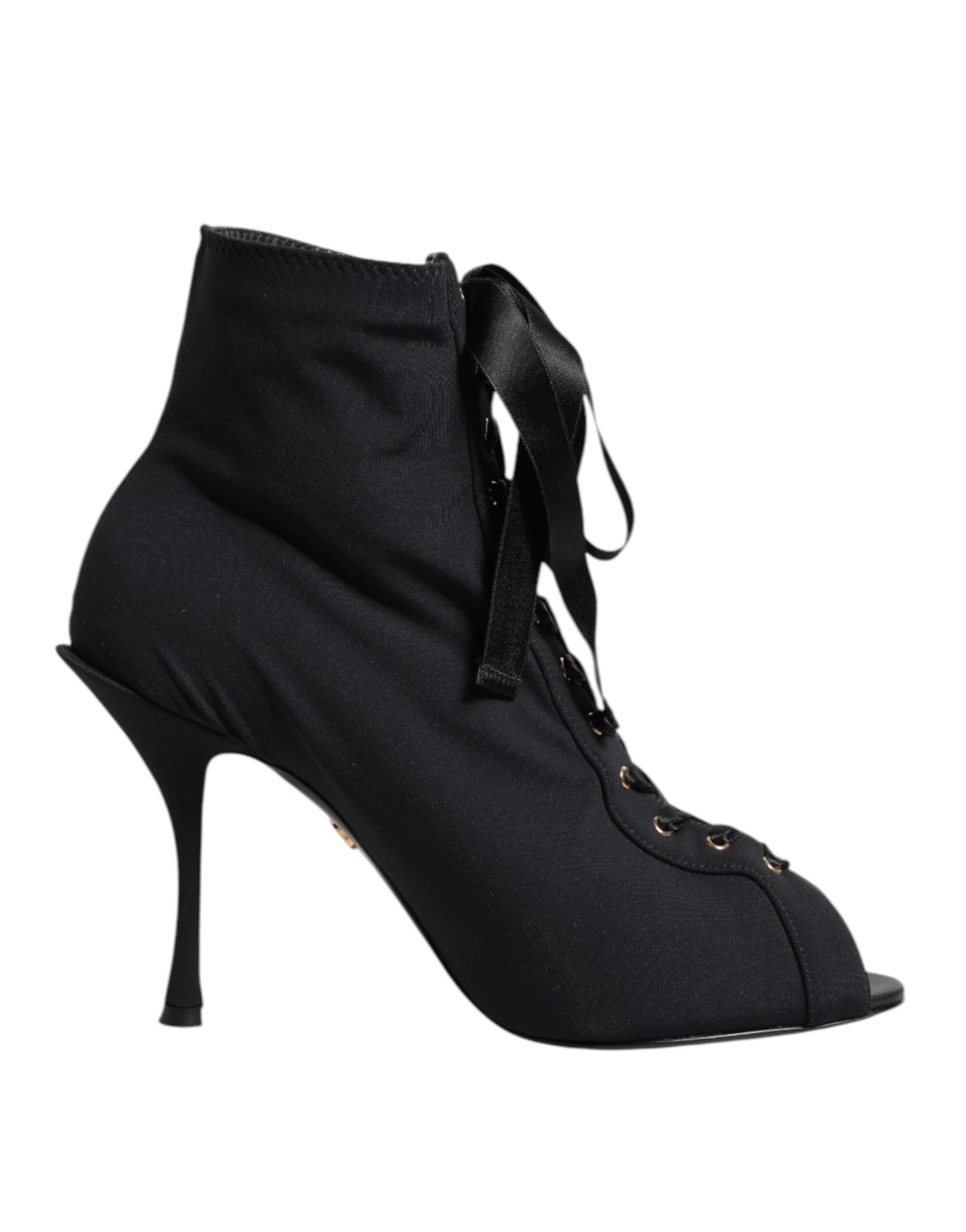 Dolce & Gabbana Black Stiletto Heels Lace Up Boots Women's Shoes