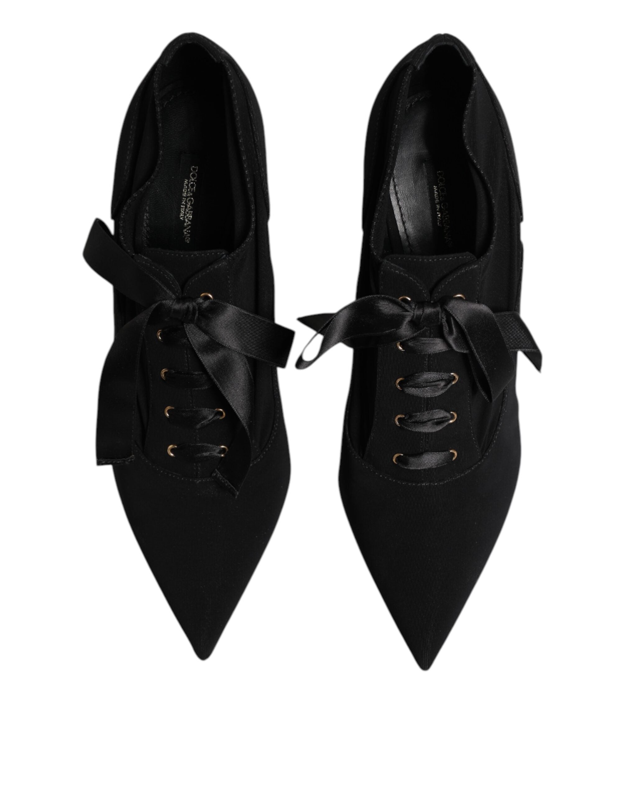 Dolce & Gabbana Black Lace Up Stiletto Heels Pumps Women's Shoes