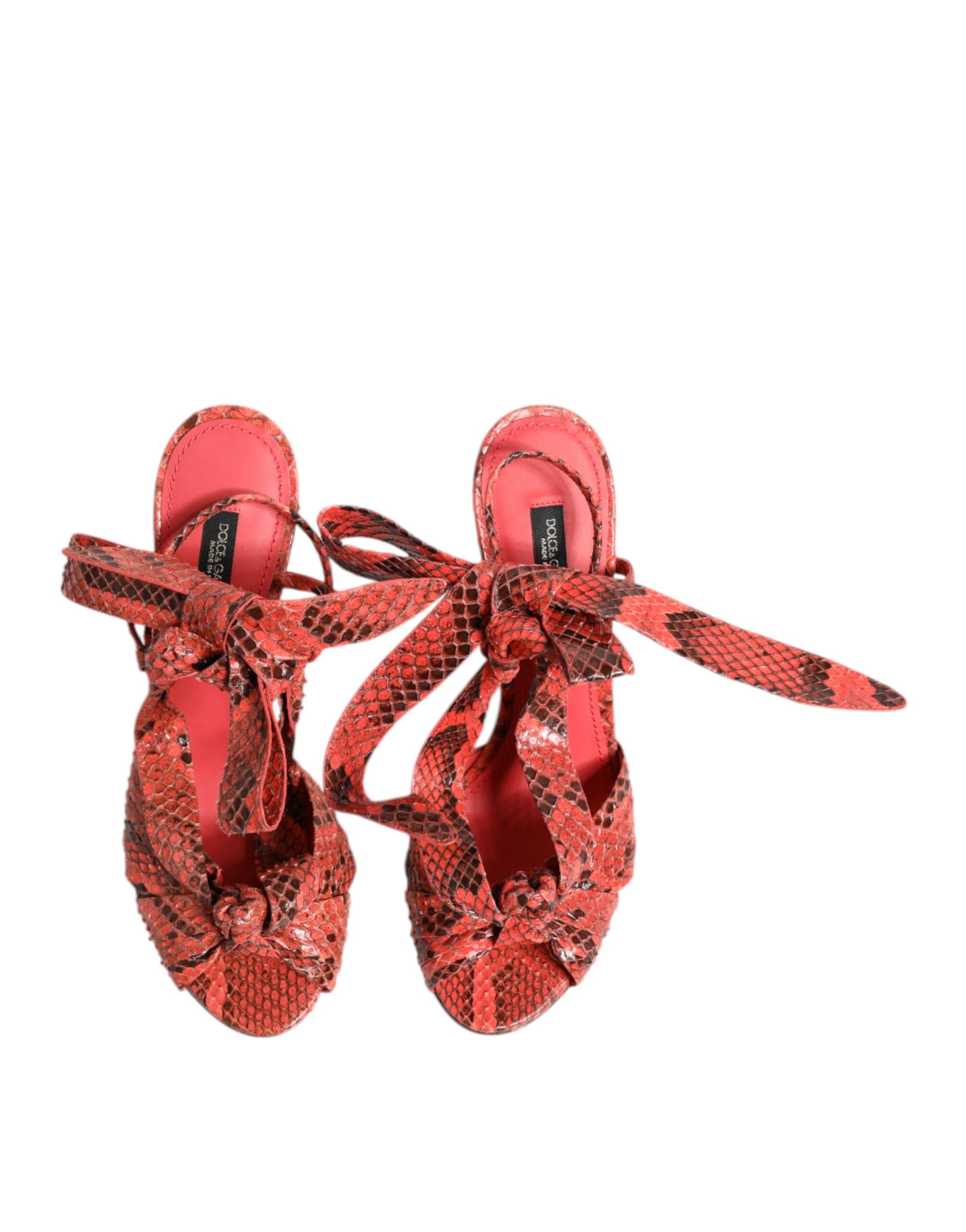 Dolce & Gabbana Coral Python Leather Heels Sandals Women's Shoes