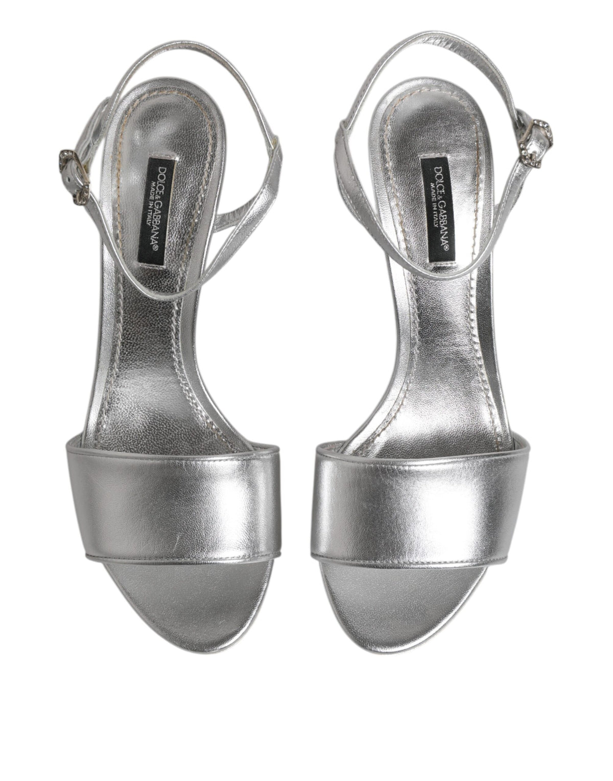 Dolce & Gabbana Silver Leather DG Heels Keira Sandals Women's Shoes (Pre-Owned)