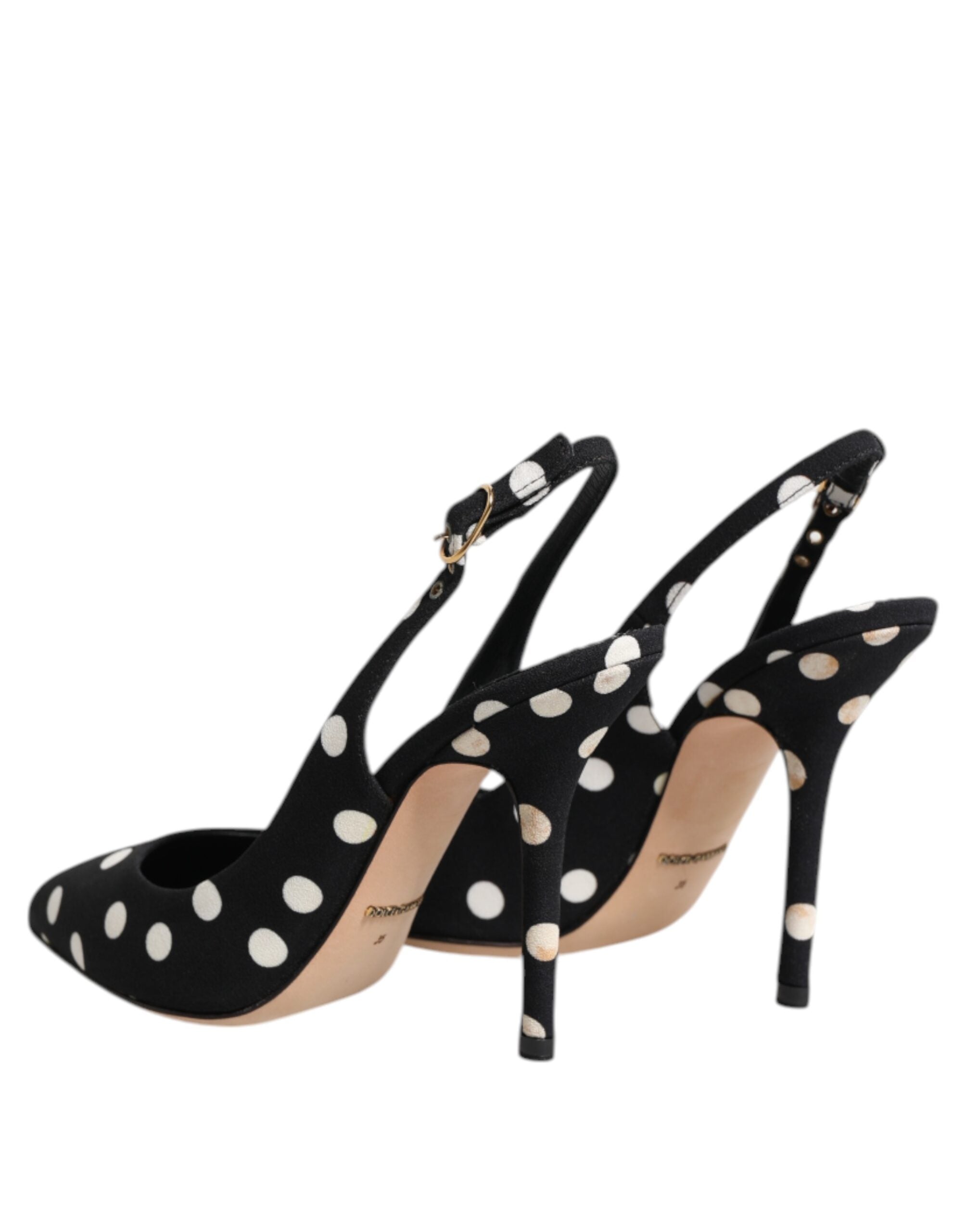 Dolce & Gabbana Black White Dotted Stiletto Slingback Women's Shoes (Pre-Owned)