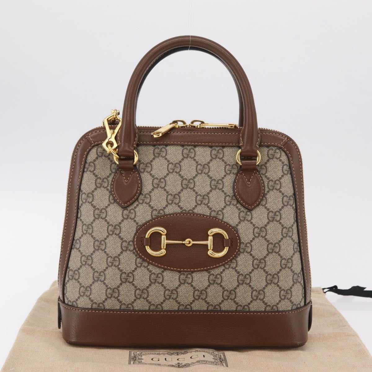 Gucci Horsebit 1955 Top Handle Gg Coated Canvas With Leather Beige Canvas Handbag (Pre-Owned)