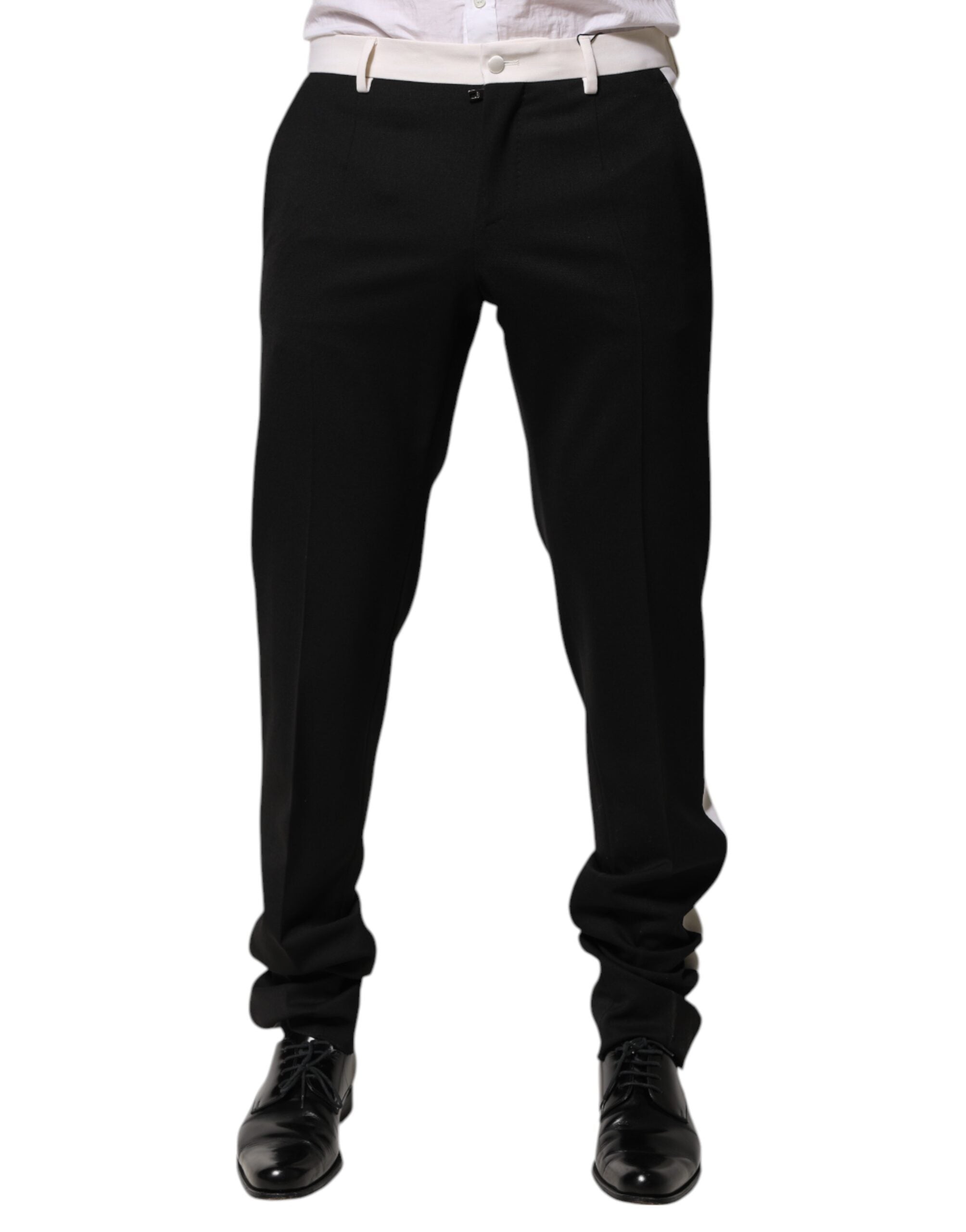Dolce & Gabbana Black White Stripe Wool Men Trouser Men's Pants