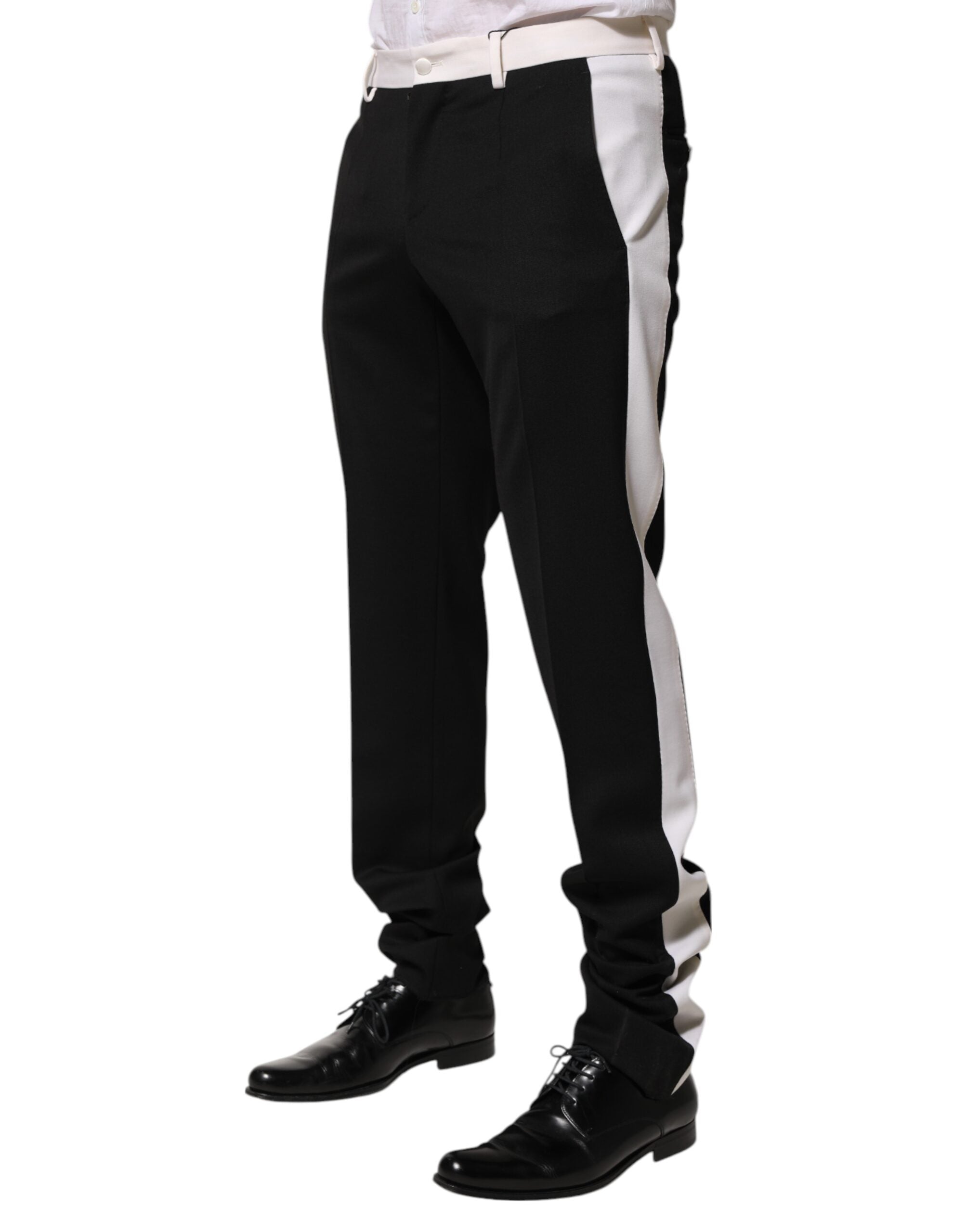 Dolce & Gabbana Black White Stripe Wool Men Trouser Men's Pants