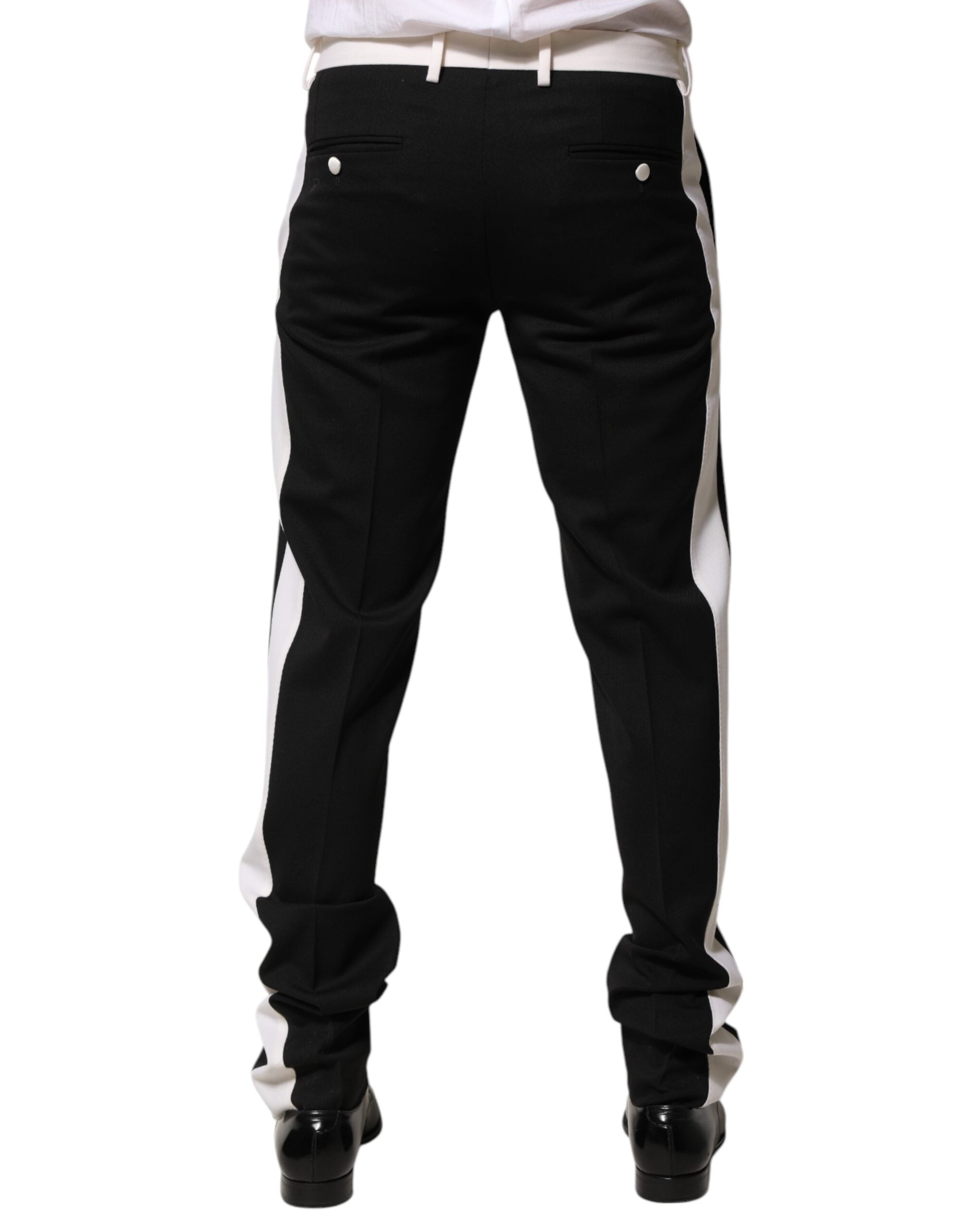Dolce & Gabbana Black White Stripe Wool Men Trouser Men's Pants