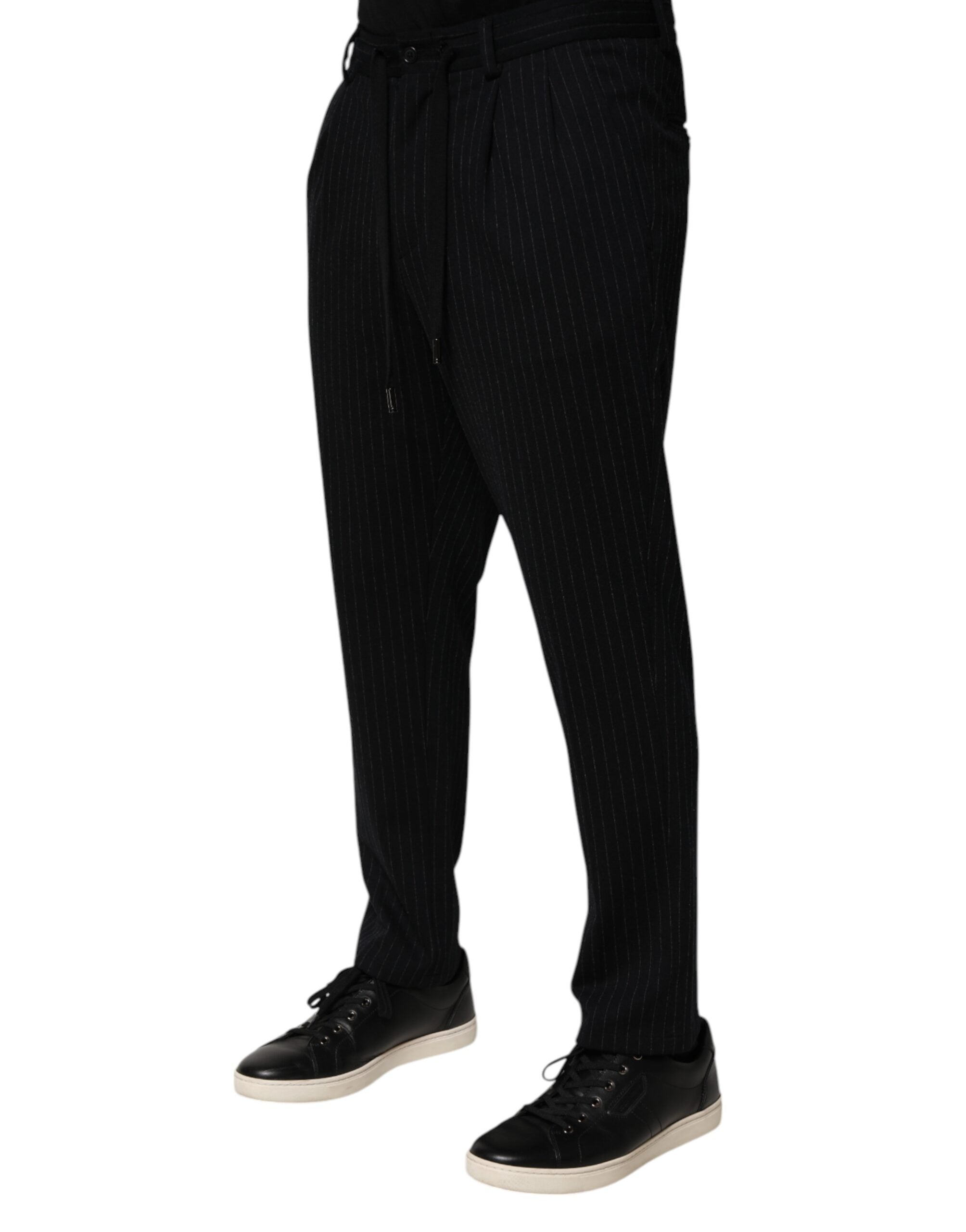 Dolce & Gabbana Black Stripes Viscose Skinny Dress Men Men's Pants (Pre-Owned)
