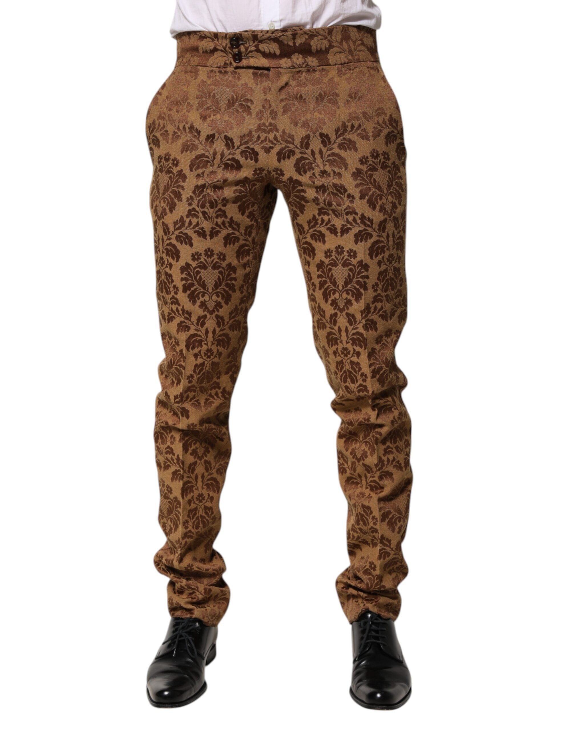 Dolce & Gabbana Brown Floral Jacquard Men Skinny Trouser Men's Pants