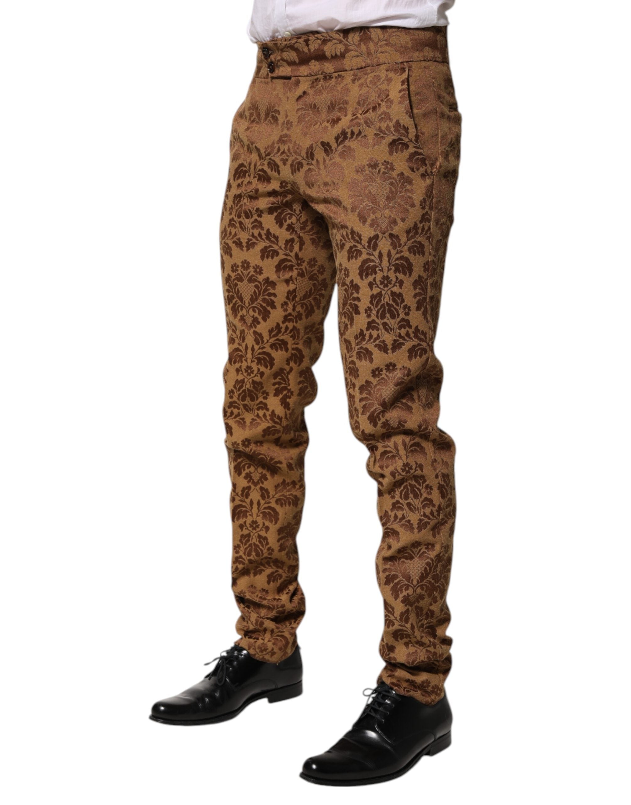 Dolce & Gabbana Brown Floral Jacquard Men Skinny Trouser Men's Pants