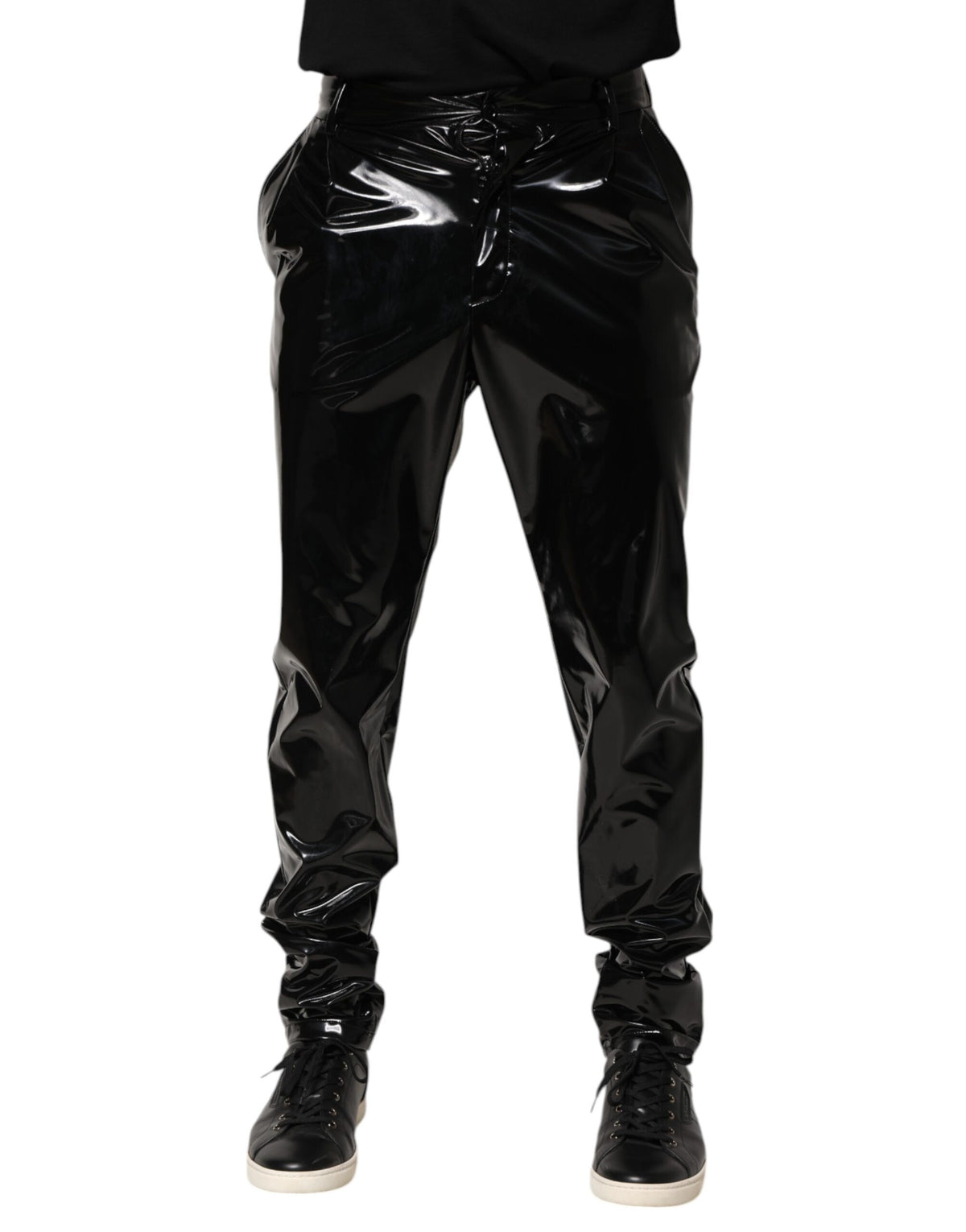 Dolce & Gabbana Black Polyester Mid Waist Men Trouser Men's Pants