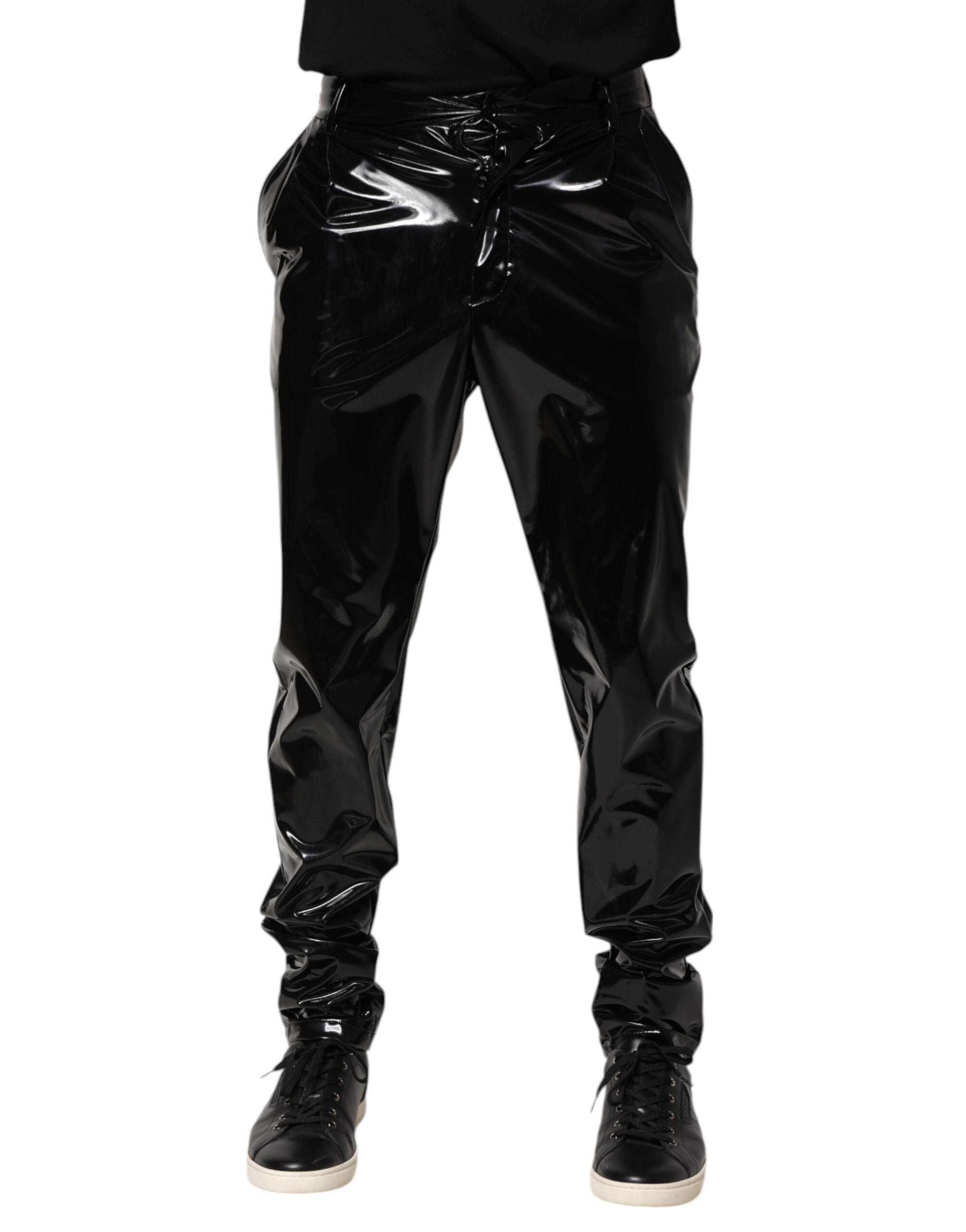 Dolce & Gabbana Black Polyester Mid Waist Men Trouser Men's Pants