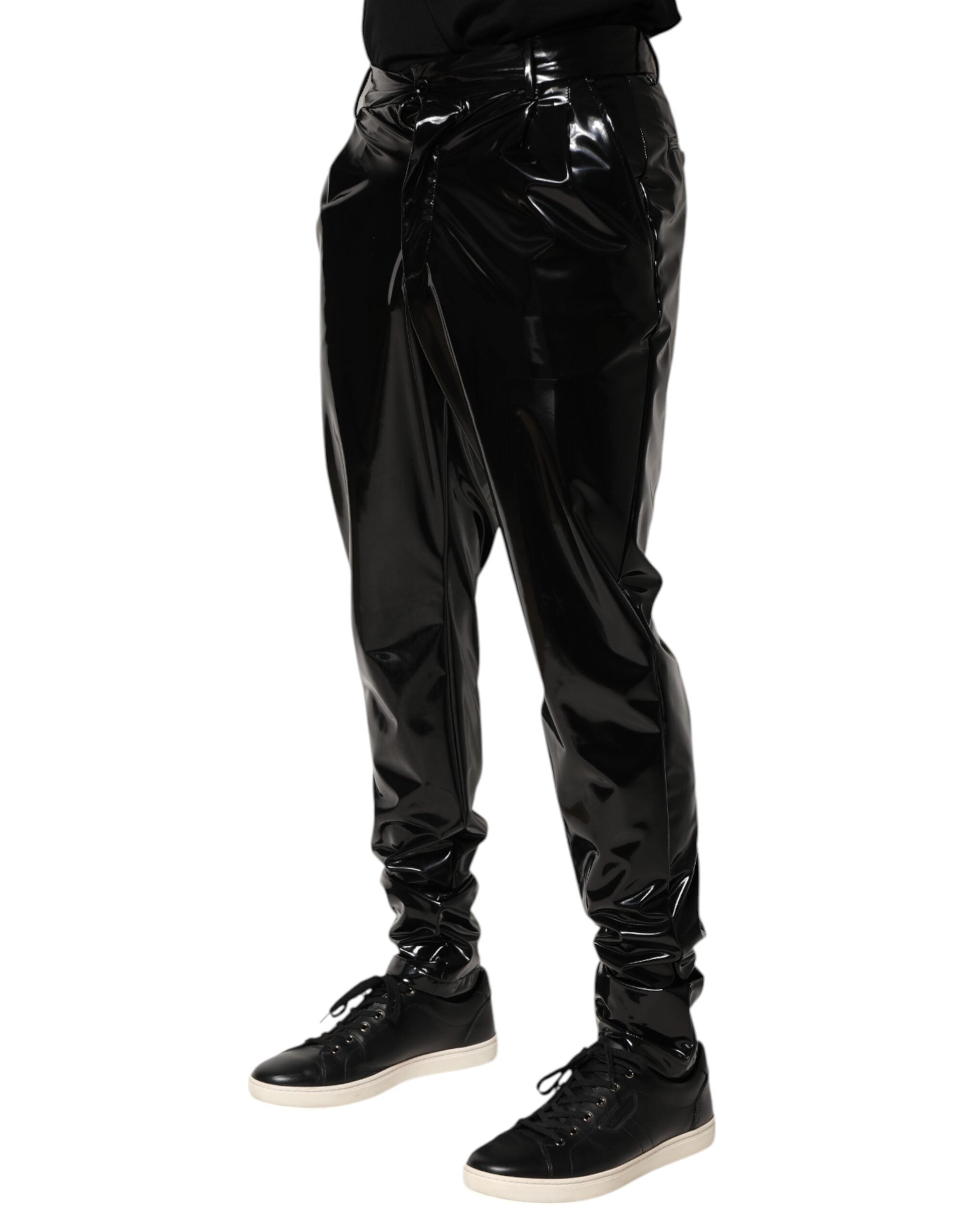 Dolce & Gabbana Black Polyester Mid Waist Men Trouser Men's Pants
