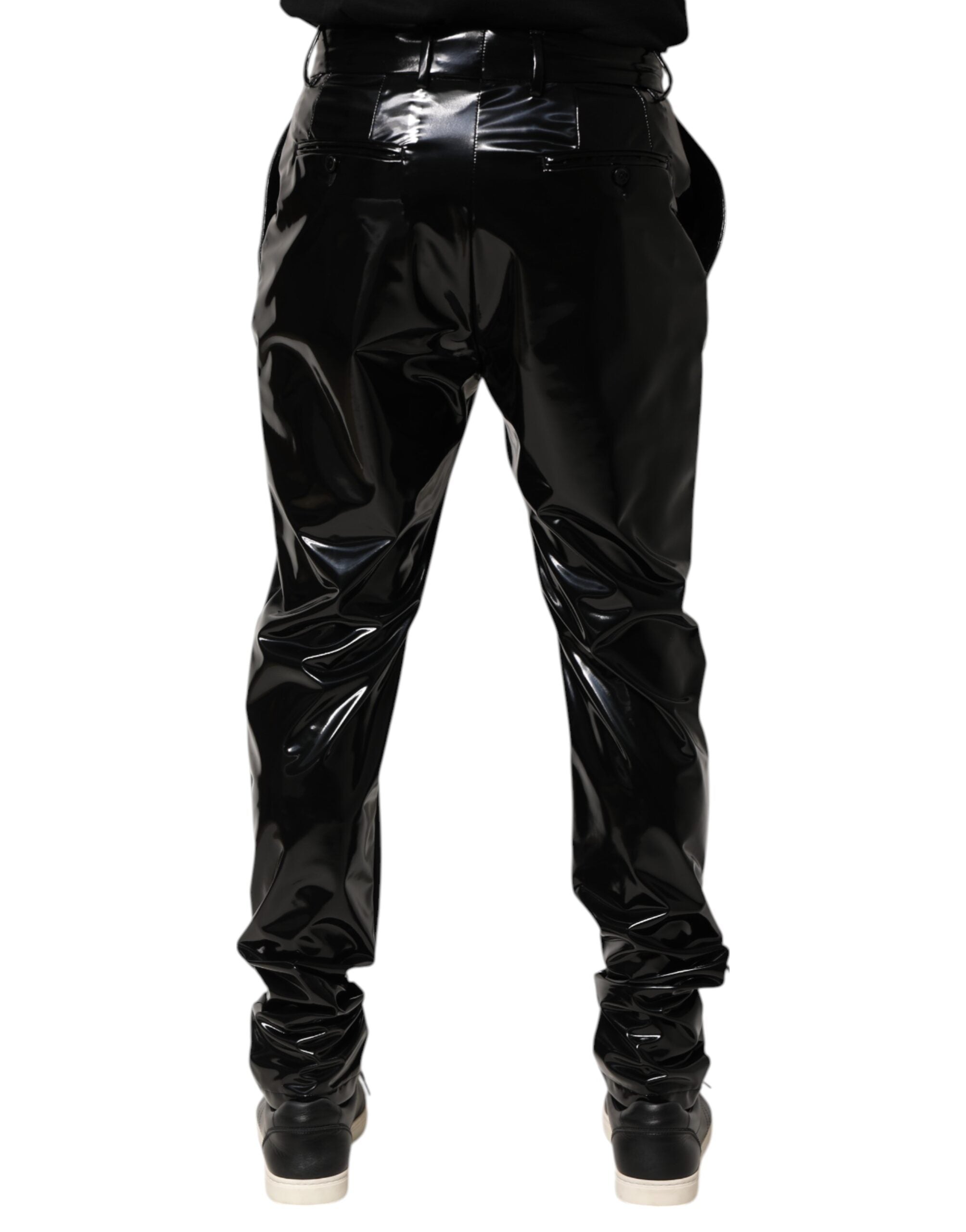 Dolce & Gabbana Black Polyester Mid Waist Men Trouser Men's Pants