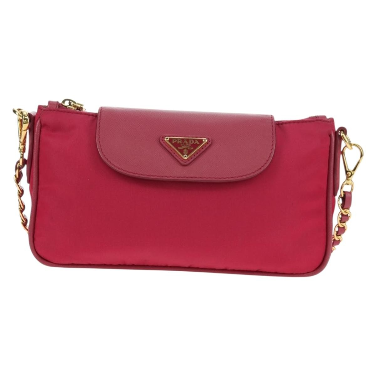Prada Chain Tessuto And Saffiano Leather Pink Nylon Shoulder Bag Bag (Pre-Owned)
