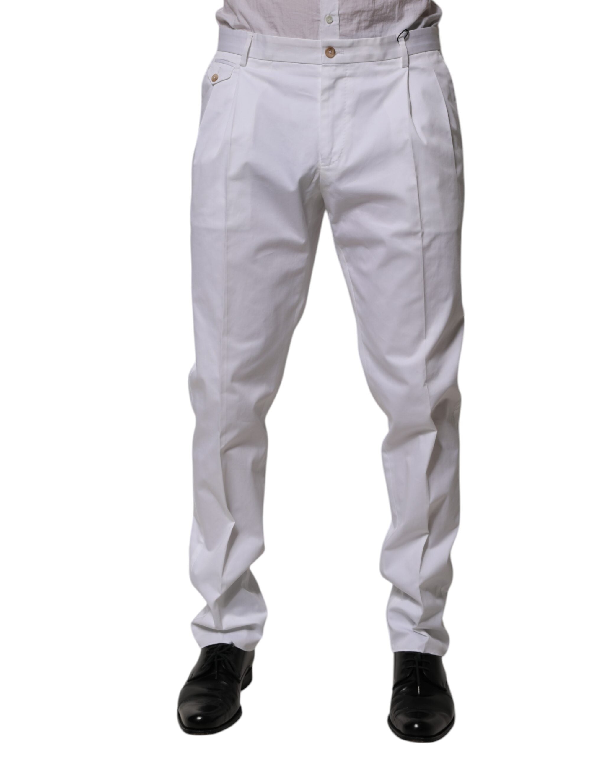 Dolce & Gabbana White Cotton Dress Slim Formal Trouser Men's Pants