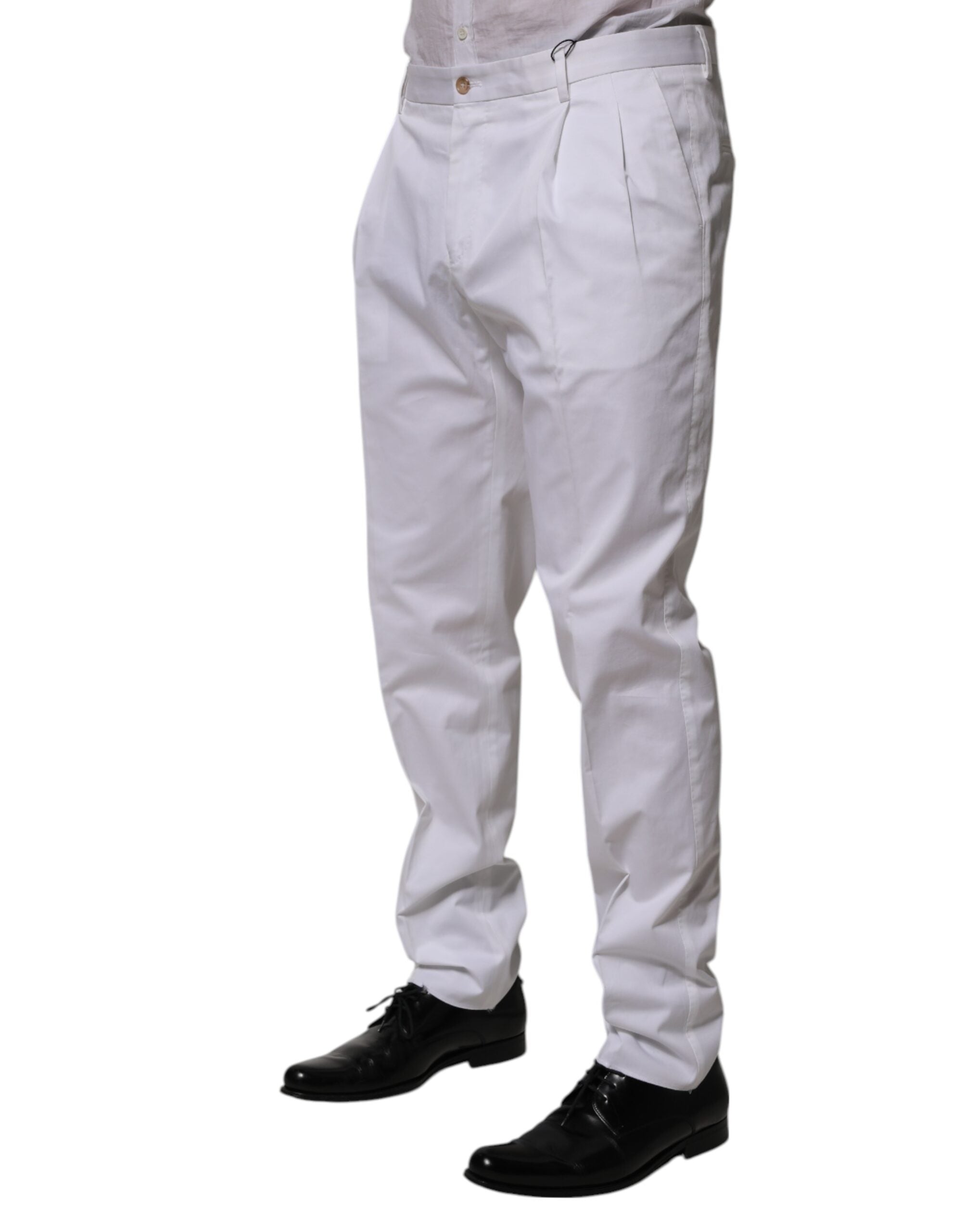 Dolce & Gabbana White Cotton Dress Slim Formal Trouser Men's Pants