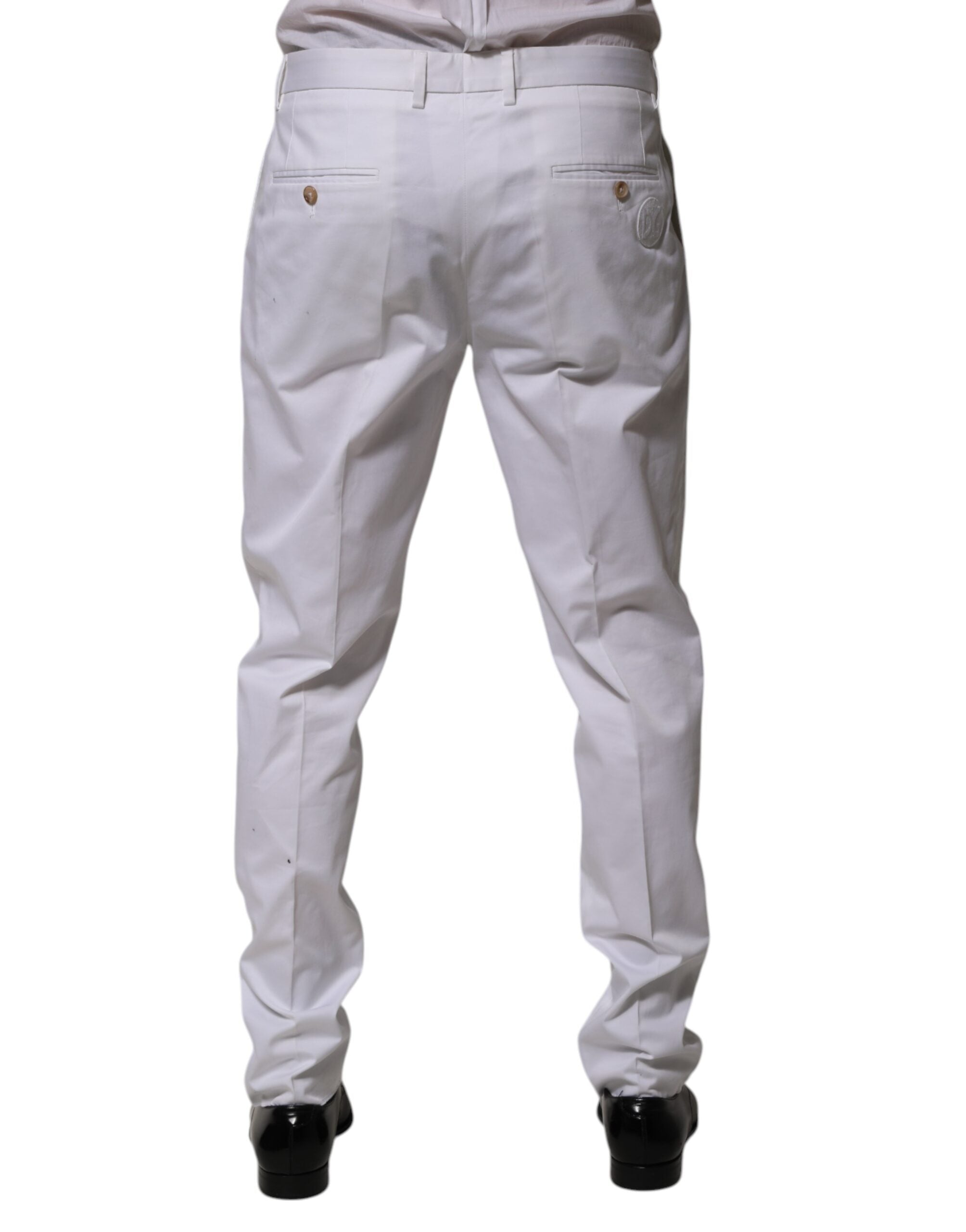 Dolce & Gabbana White Cotton Dress Slim Formal Trouser Men's Pants
