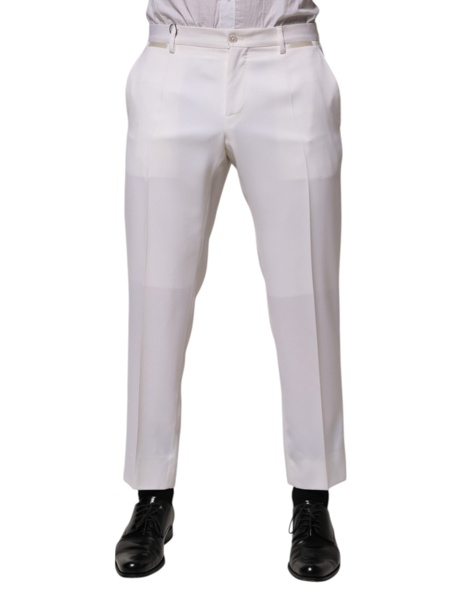Dolce & Gabbana White Polyester Tapered Formal Trouser Men's Pants (Pre-Owned)
