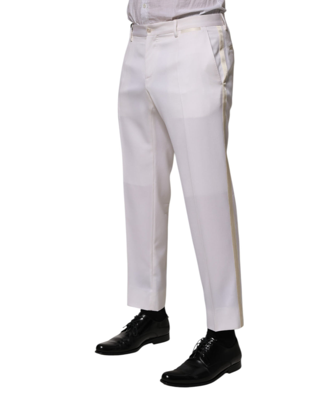 Dolce & Gabbana White Polyester Tapered Formal Trouser Men's Pants (Pre-Owned)