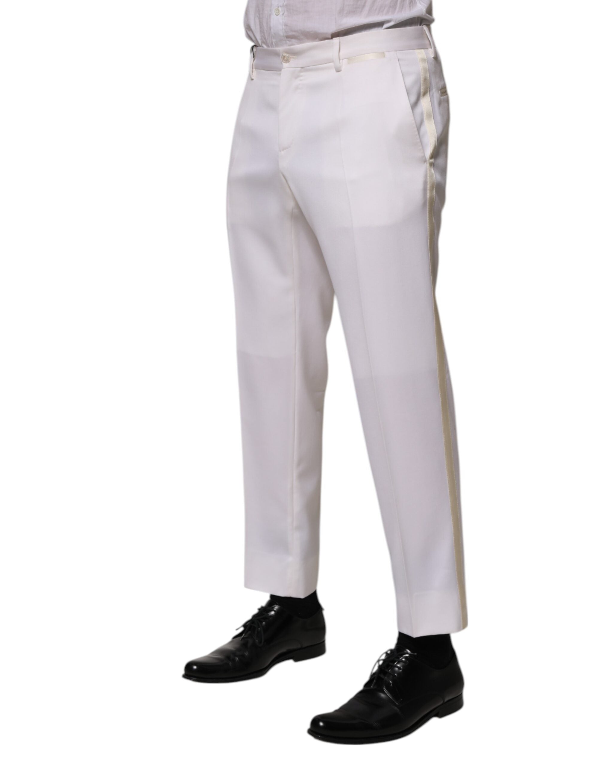 Dolce & Gabbana White Polyester Tapered Formal Trouser Men's Pants (Pre-Owned)