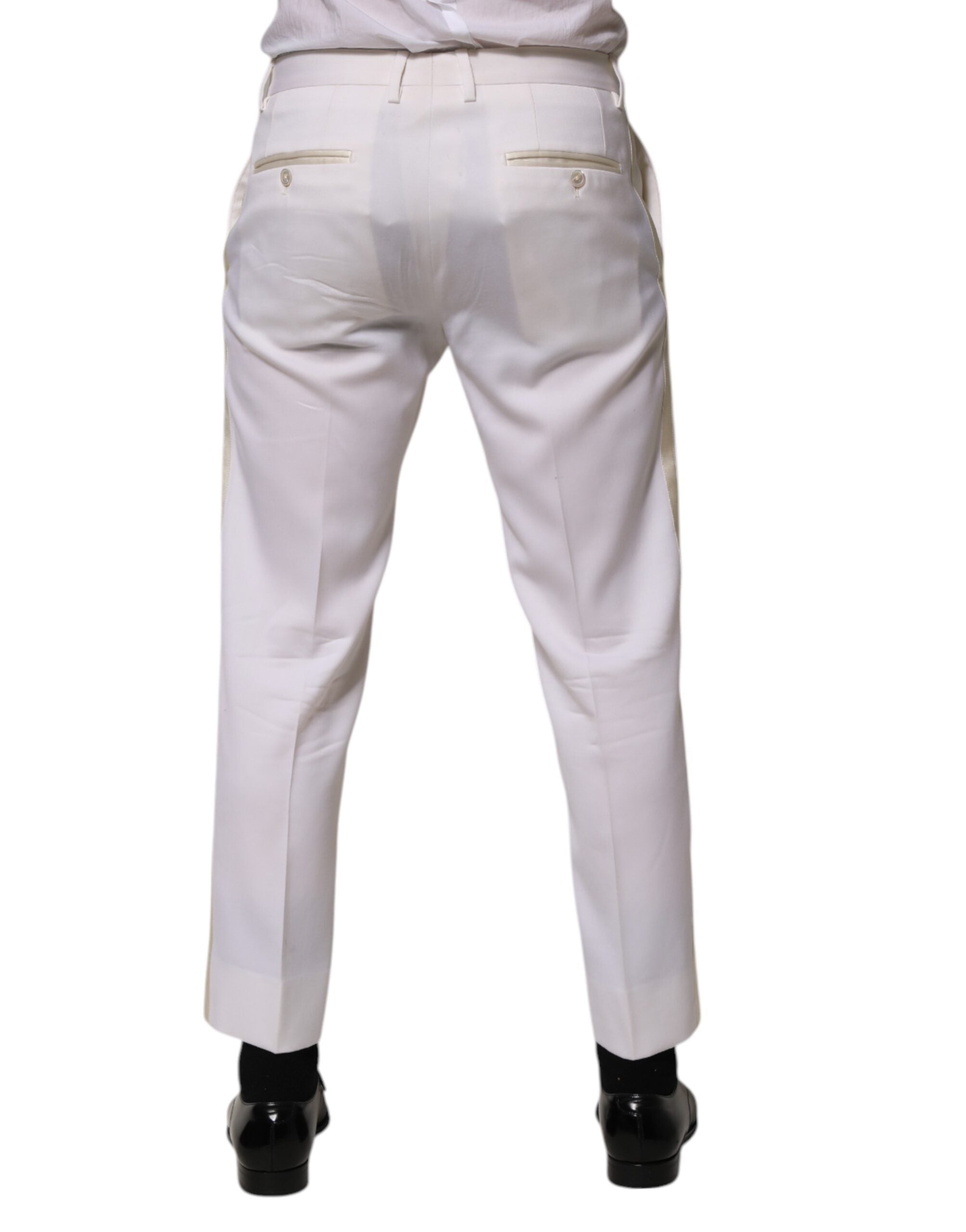 Dolce & Gabbana White Polyester Tapered Formal Trouser Men's Pants (Pre-Owned)