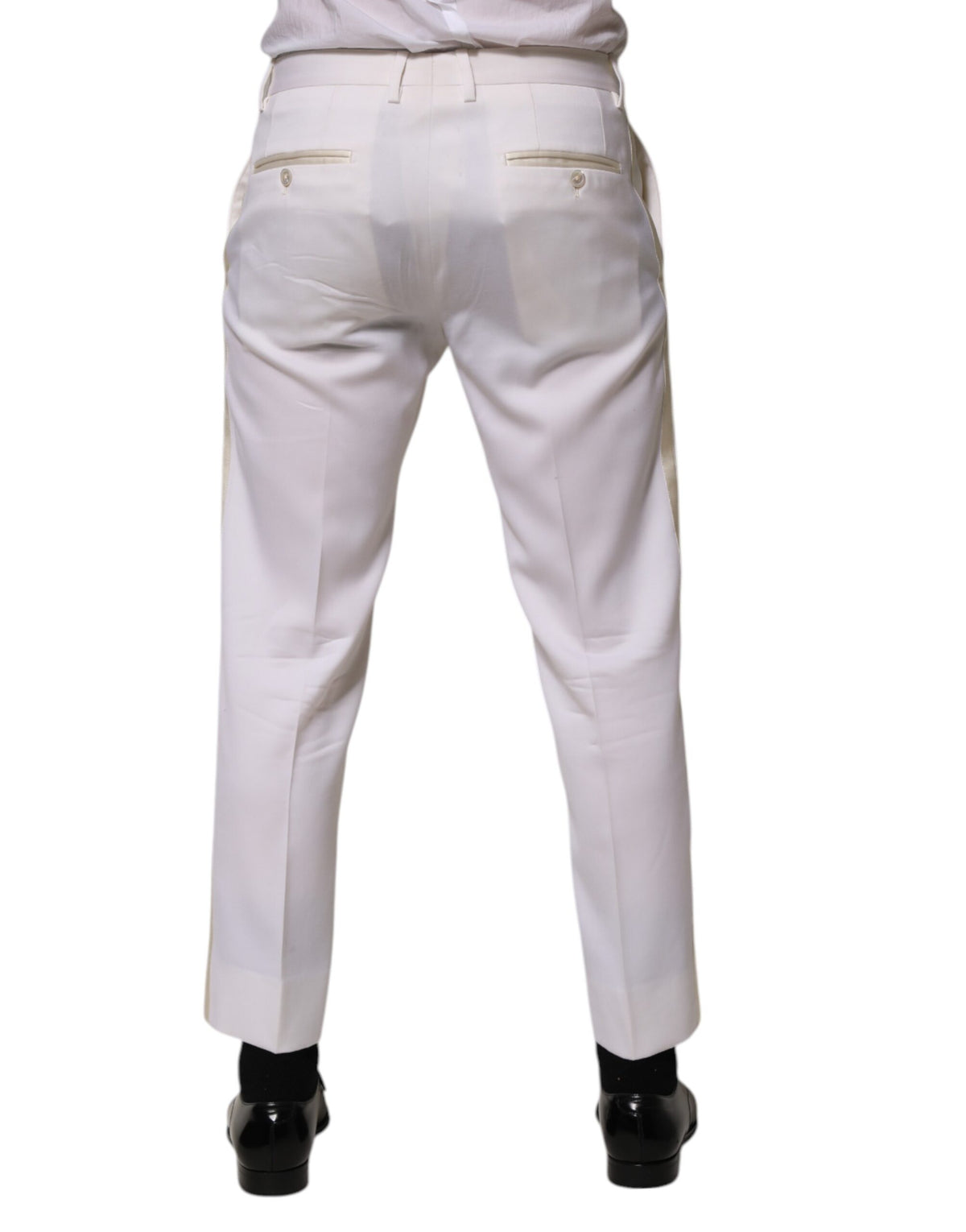Dolce & Gabbana White Polyester Tapered Formal Trouser Men's Pants (Pre-Owned)
