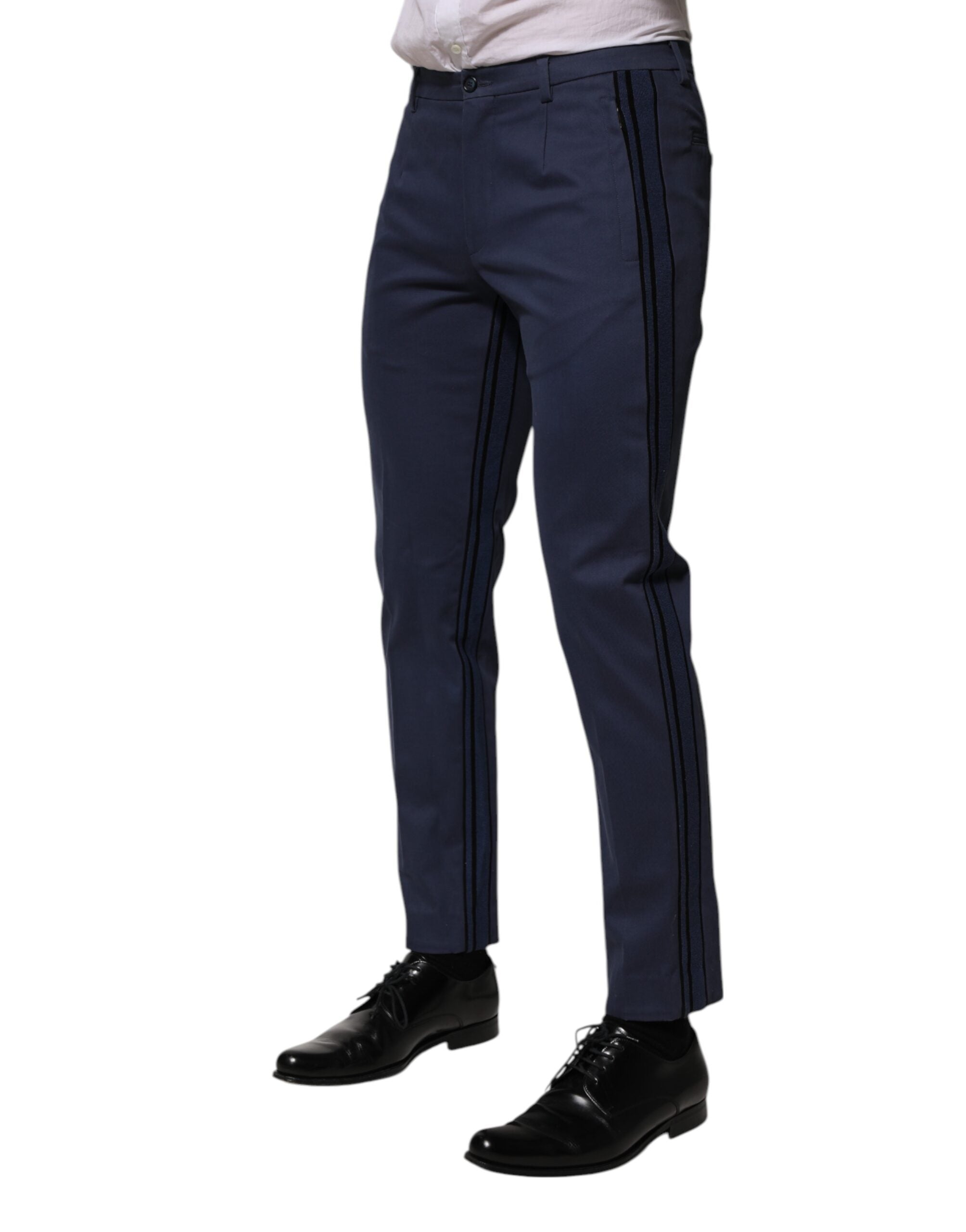 Dolce & Gabbana Blue Cotton Tapered Men Formal Trousers Men's Pants