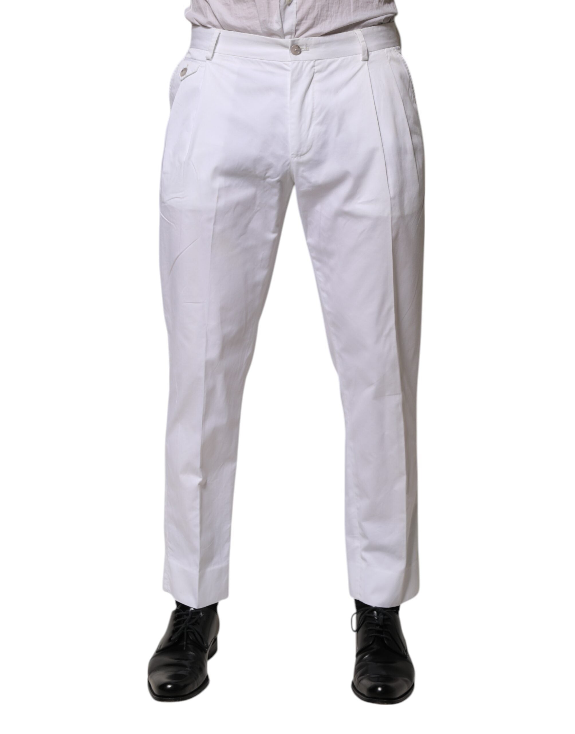 Dolce & Gabbana White Cotton Dress Slim Formal Trouser Men's Pants (Pre-Owned)