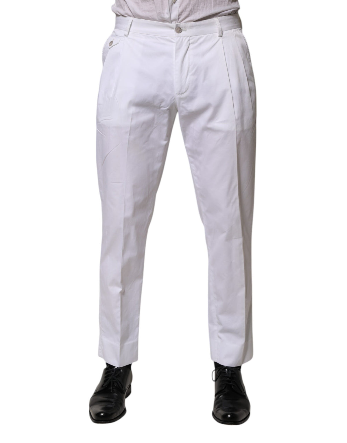 Dolce & Gabbana White Cotton Dress Slim Formal Trouser Men's Pants (Pre-Owned)