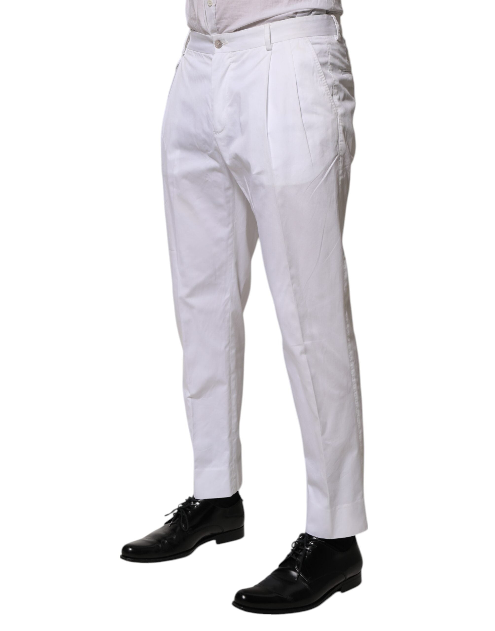 Dolce & Gabbana White Cotton Dress Slim Formal Trouser Men's Pants (Pre-Owned)