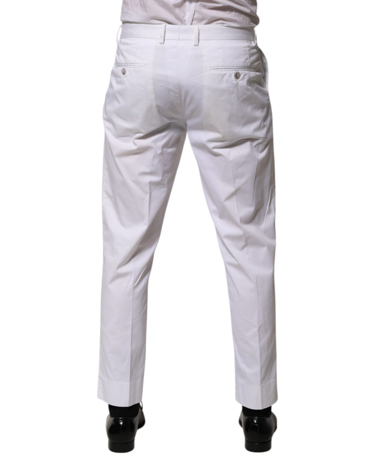 Dolce & Gabbana White Cotton Dress Slim Formal Trouser Men's Pants (Pre-Owned)