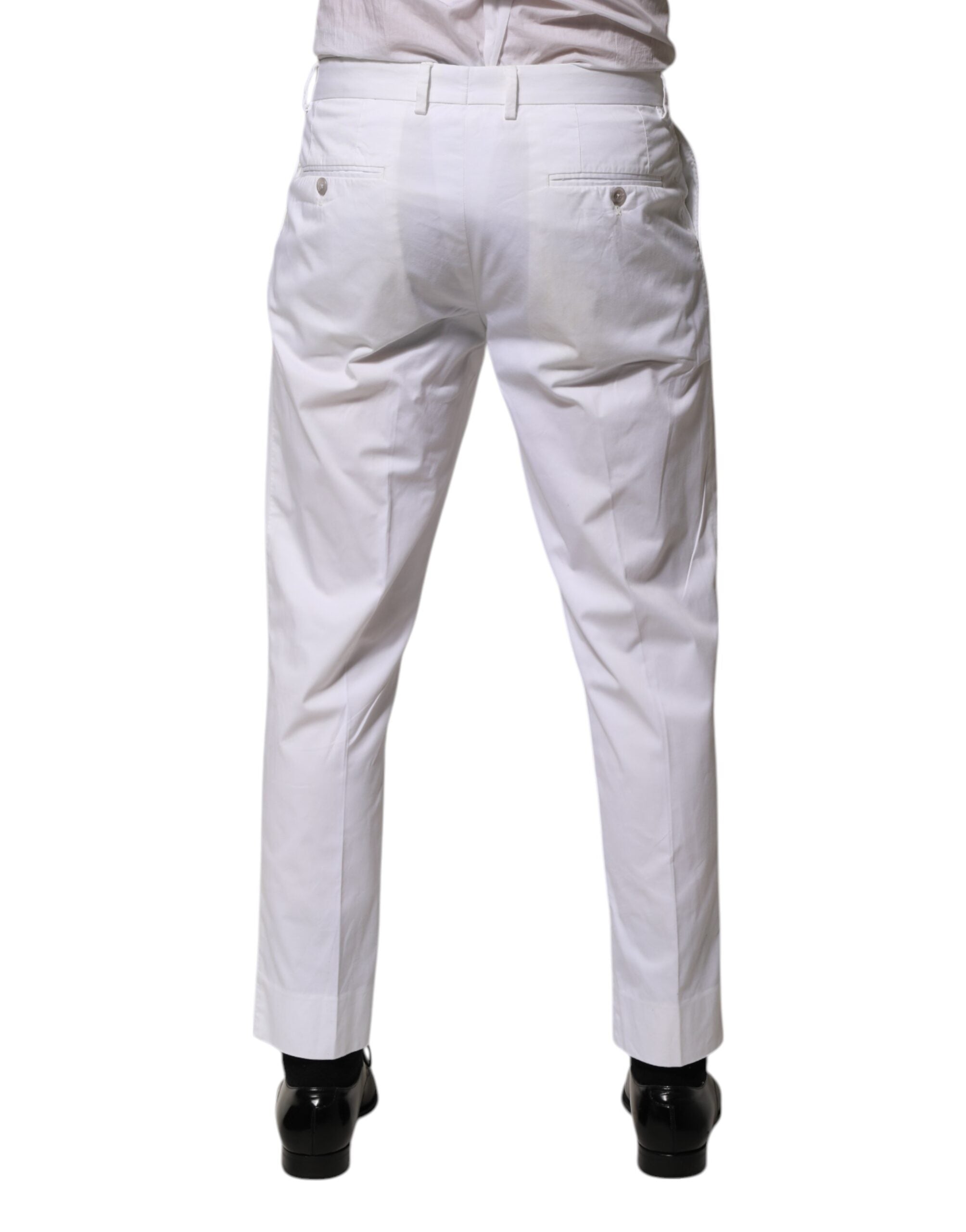 Dolce & Gabbana White Cotton Dress Slim Formal Trouser Men's Pants (Pre-Owned)