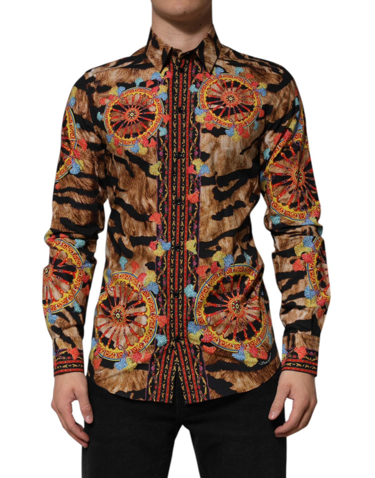 Dolce & Gabbana GOLD Cotton Tiger Carretto Long Sleeve Men's Shirt
